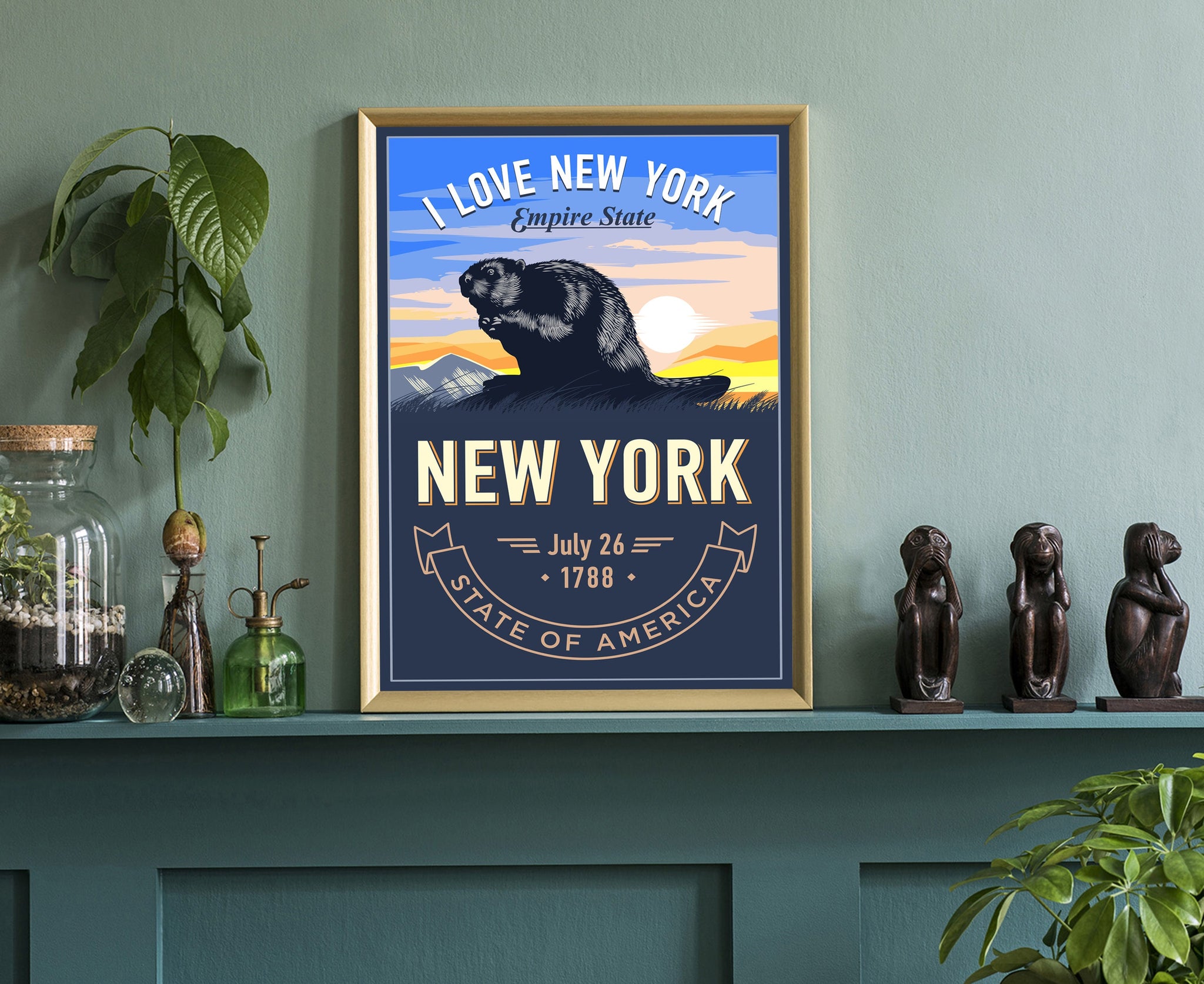 United States Poster, New York State Poster Print, New York State Emblem Poster, Retro Travel State Poster, Home Wall Art, Office Wall Art