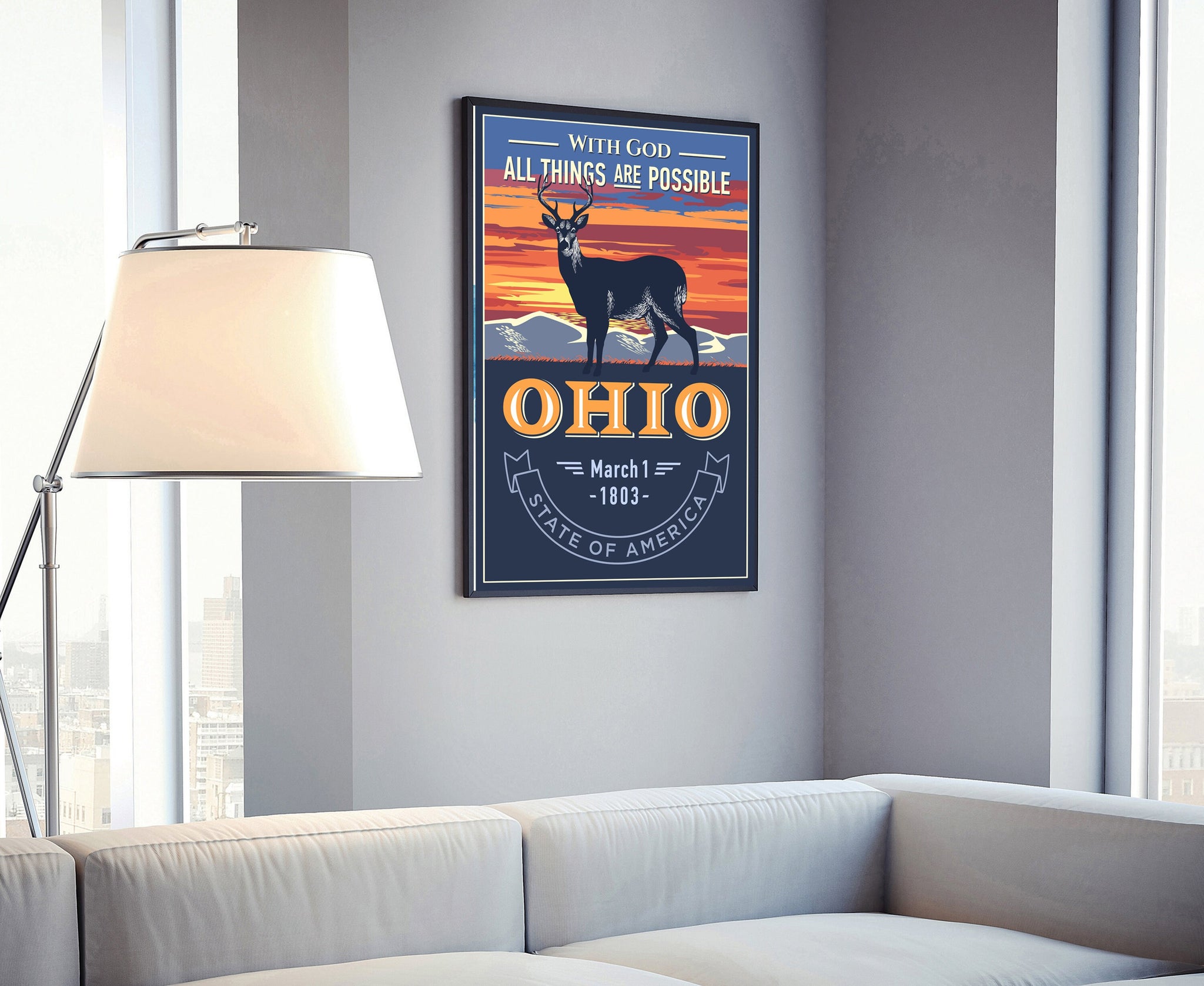 United States Poster, Ohio State Poster Print, Ohio State Emblem Poster, Retro Travel State Poster, Home Wall Art, Office Wall Art