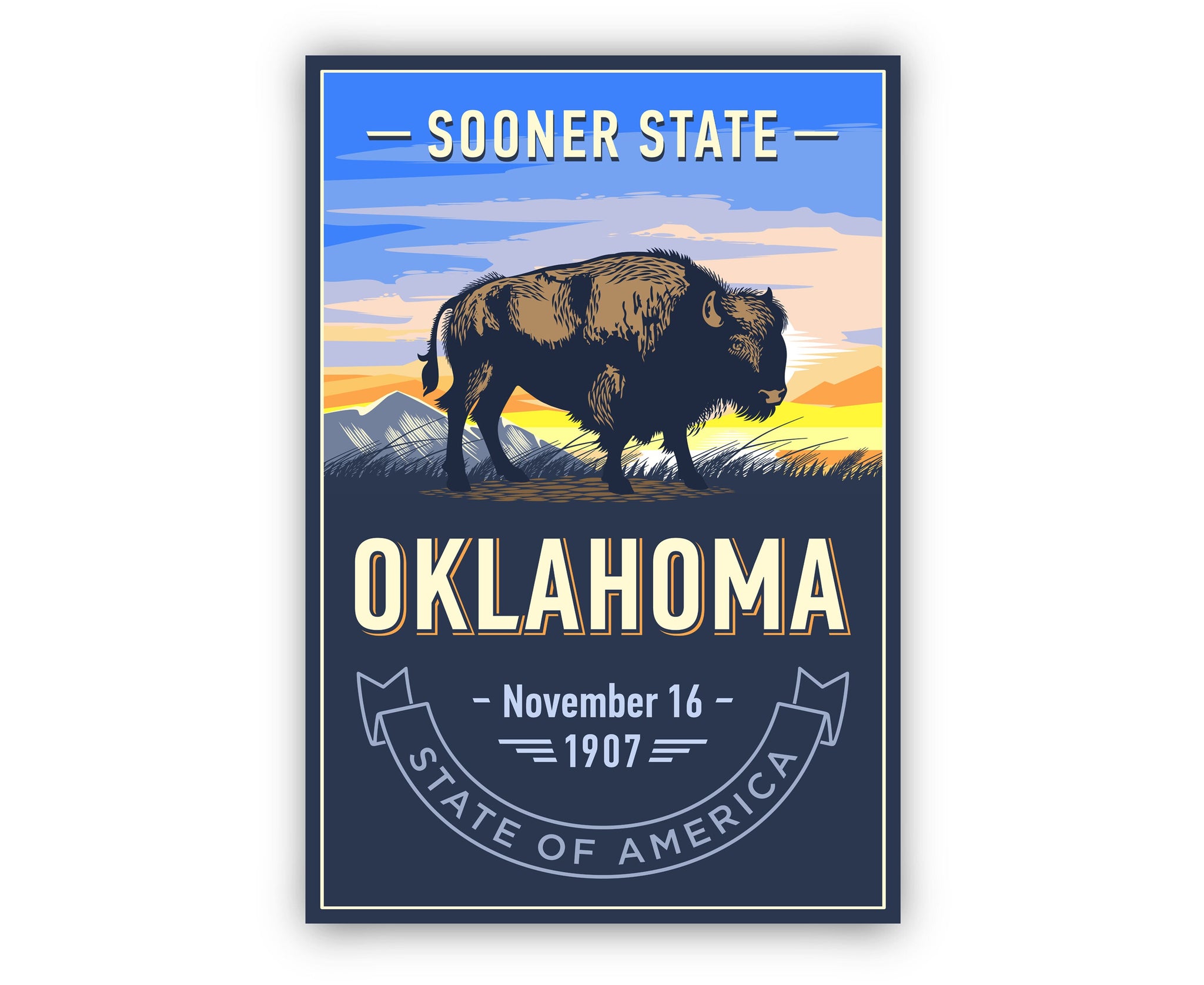 United States Poster, Oklahoma State Poster Print, Oklahoma State Emblem Poster, Retro Travel State Poster, Home Wall Art, Office Wall Art