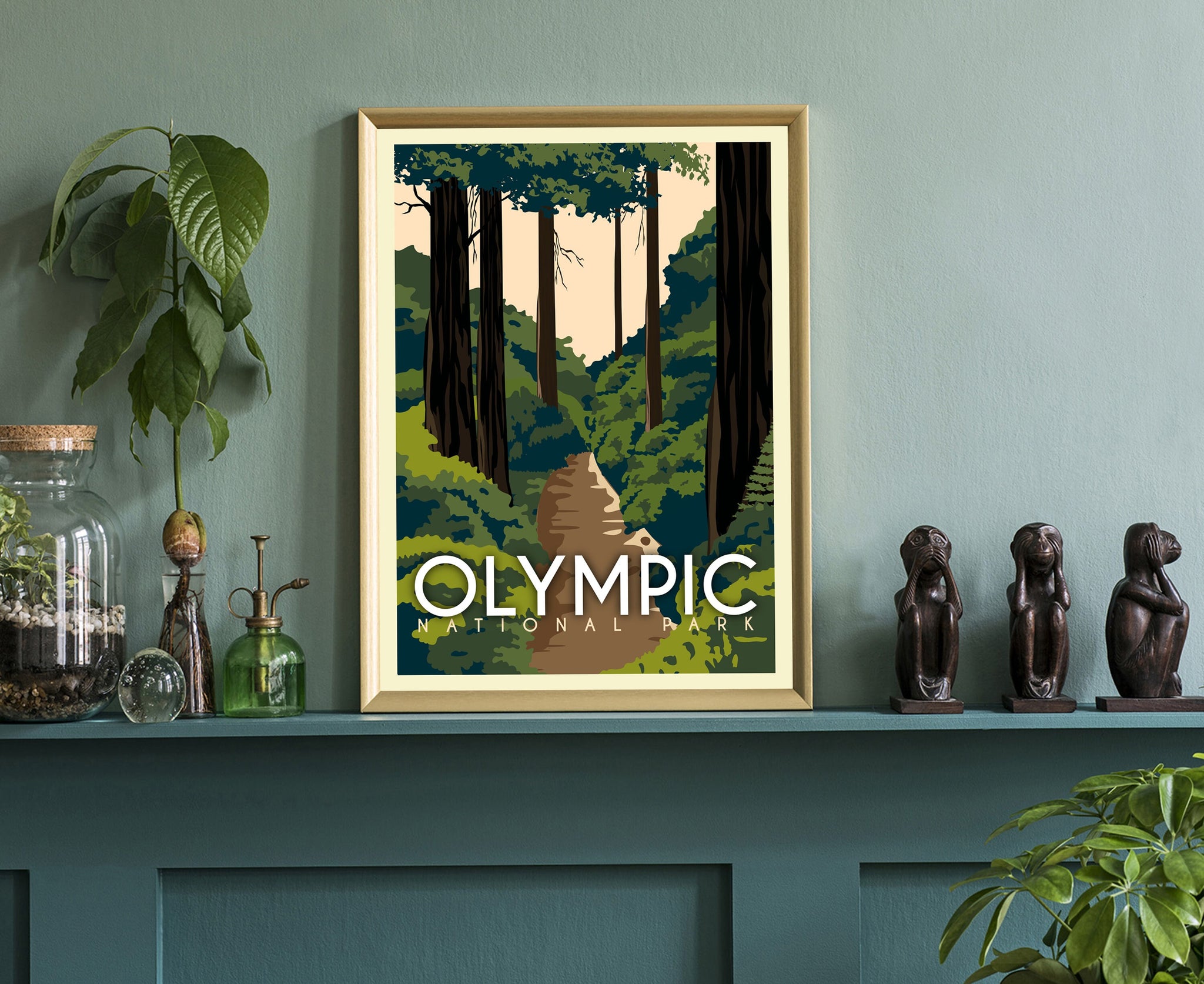 Olympic National Parks, Travel Poster Print, Retro Travel Poster, National park in Washington State, Housewarming Gift, Office Wall Art