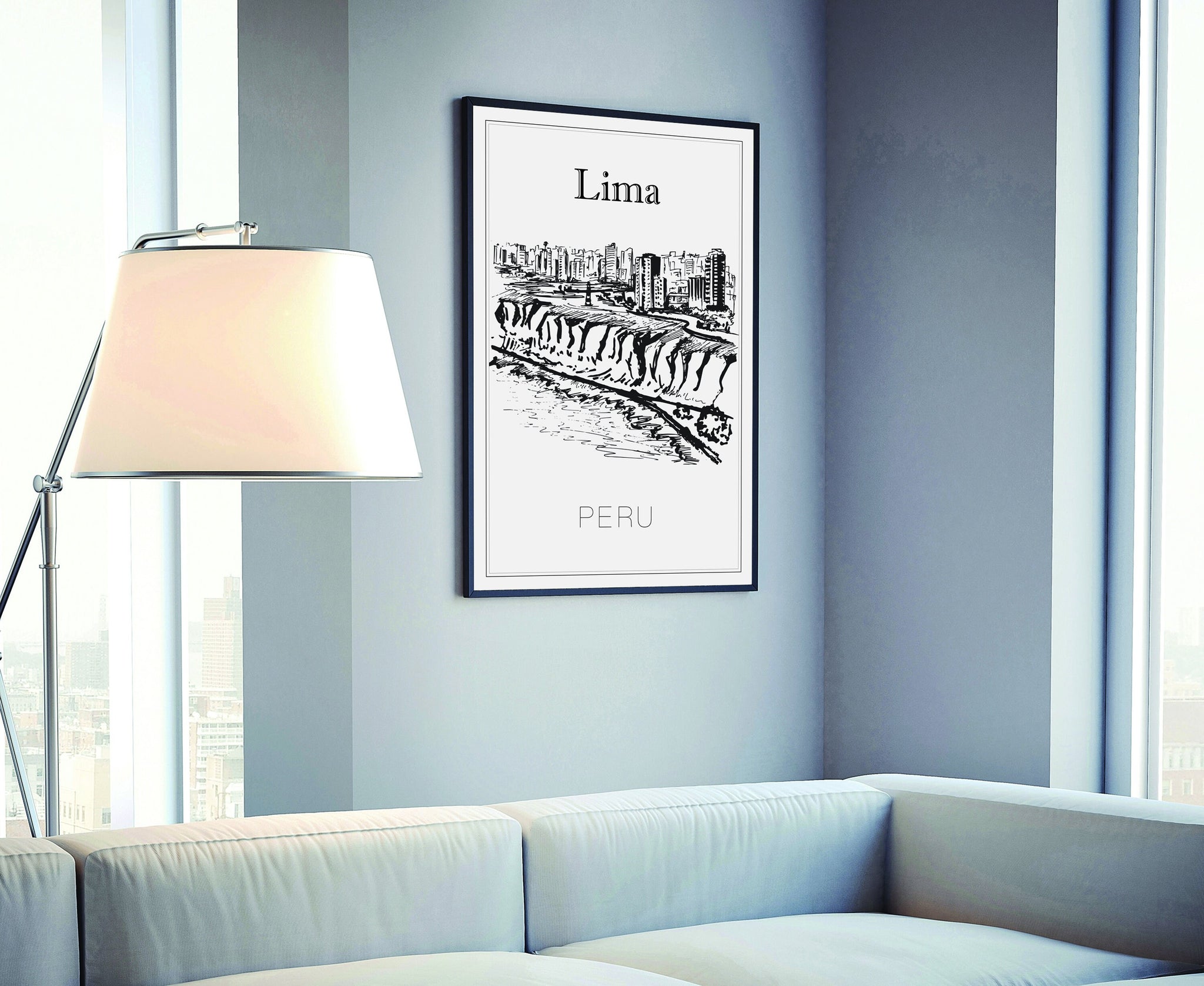 Hand Drawn Poster, Lima Travel Poster, Peru Lima Poster Wall Art, Lima Cityscape and Landmark Map, City Map Poster For Home, Poster Office