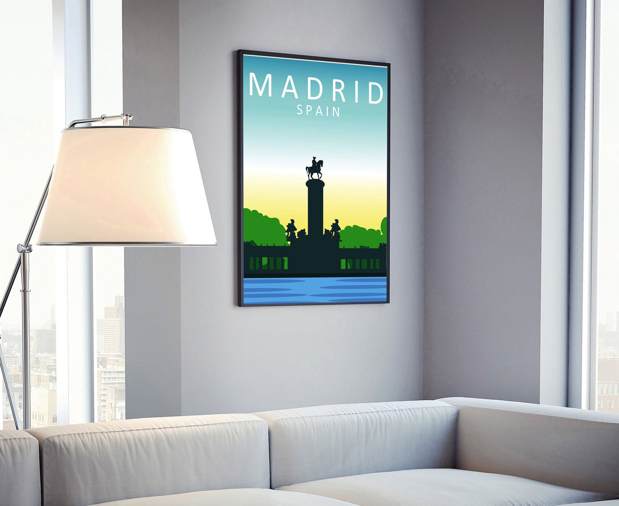 MADRID travel poster, Spain Madrid cityscape and landmark poster wall art, Home poster wall art, Office wall decorations, Poster artwork