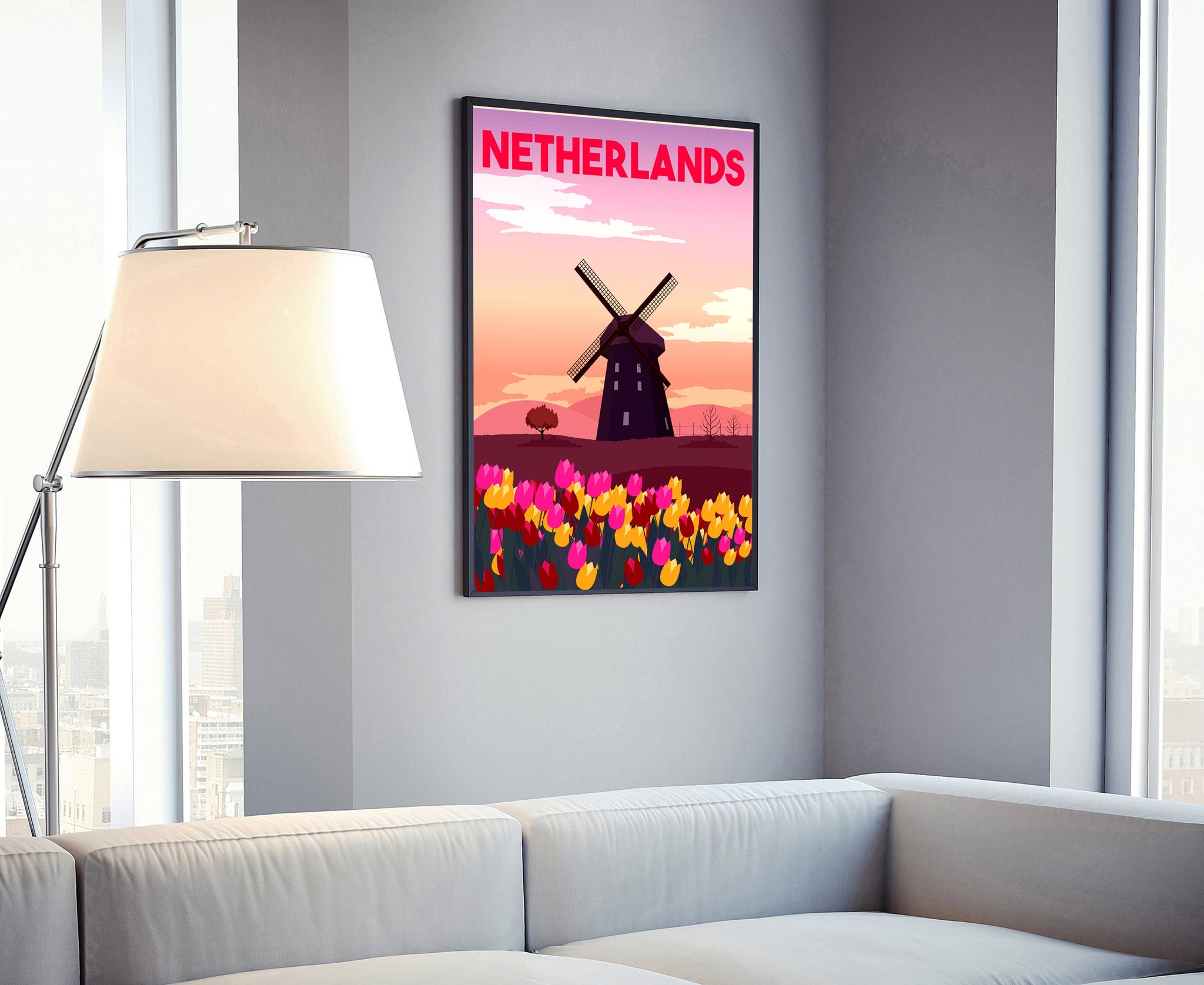 NETHERLANDS RETRO TRAVEL poster, Netherlands Cityscape and Landmark poster art, Home wall art, Office wall decoration, Housewarming gift