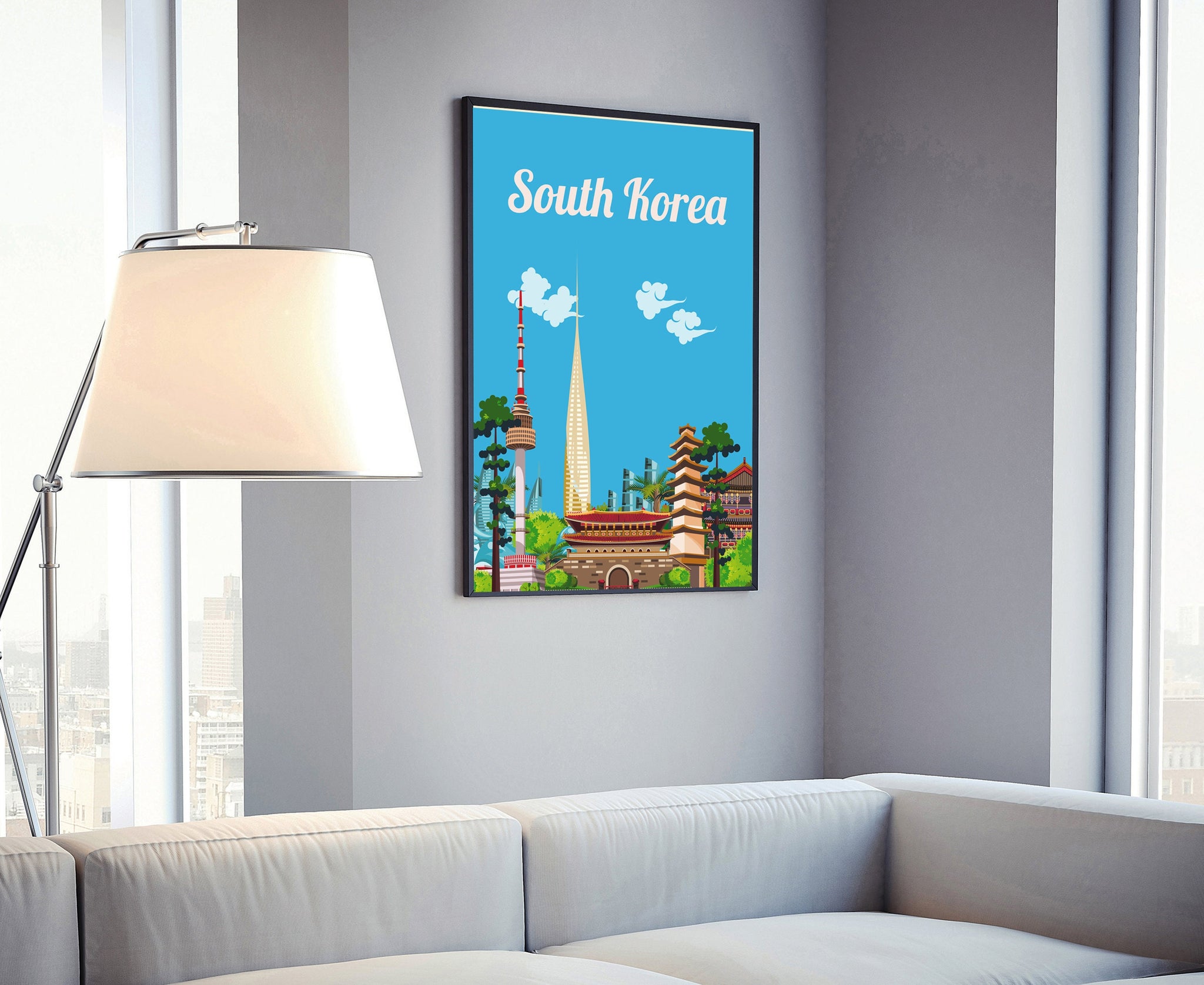 SOUTH KOREA travel poster, South Korea cityscape and landmark poster wall art, Home wall art, Office wall Decoration, Gift for him