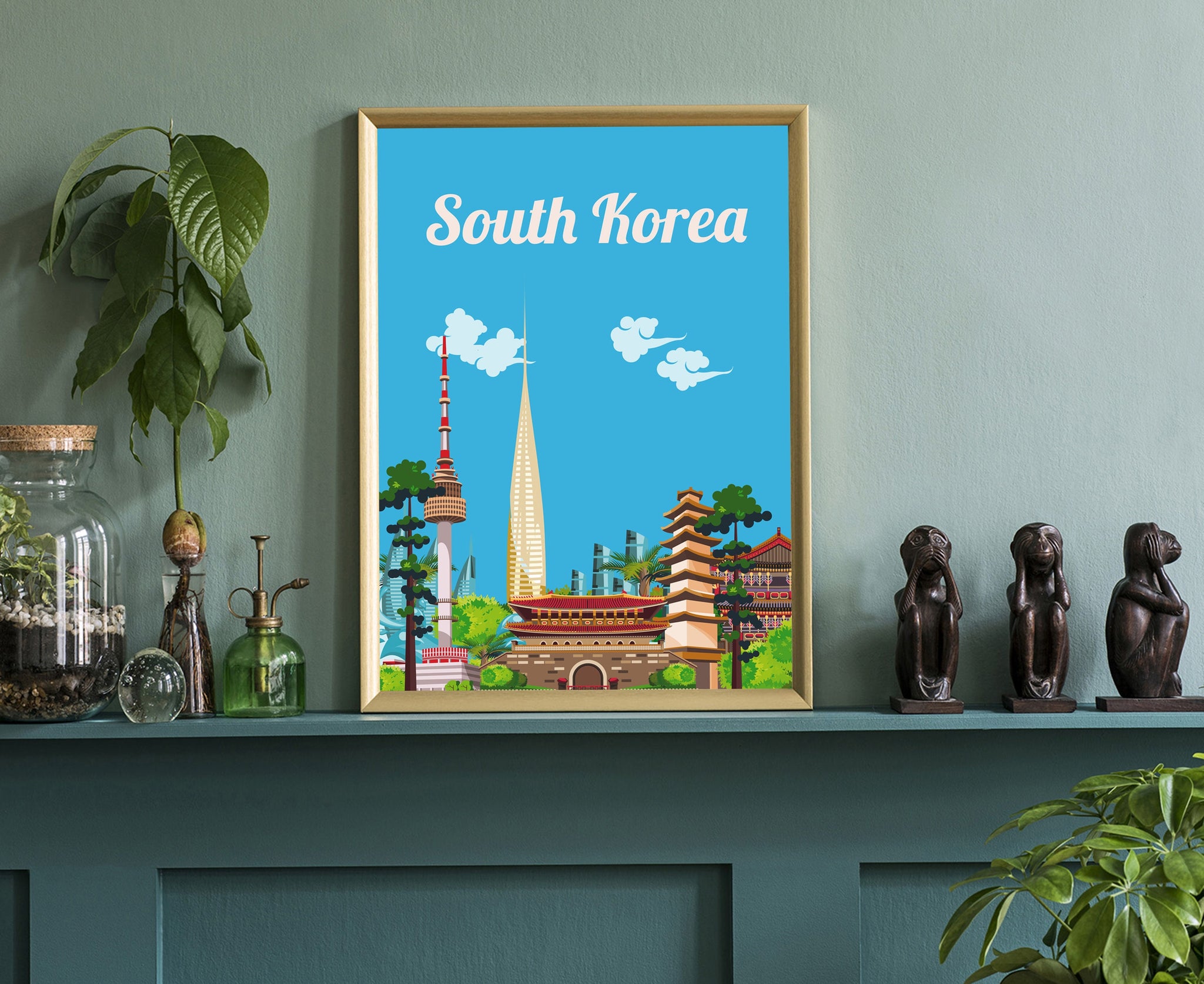 SOUTH KOREA travel poster, South Korea cityscape and landmark poster wall art, Home wall art, Office wall Decoration, Gift for him