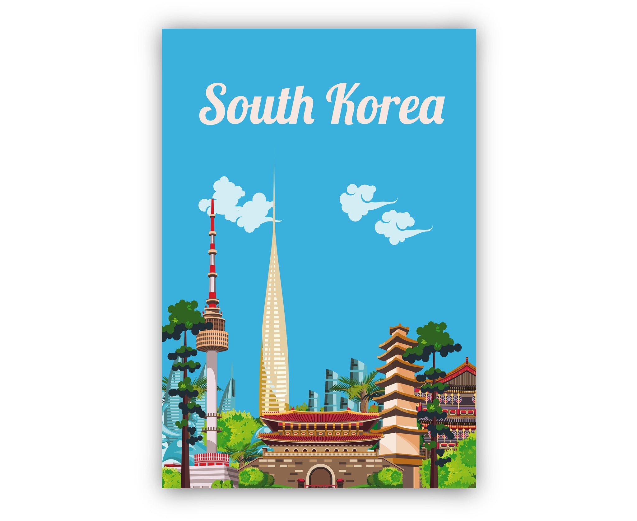 SOUTH KOREA travel poster, South Korea cityscape and landmark poster wall art, Home wall art, Office wall Decoration, Gift for him