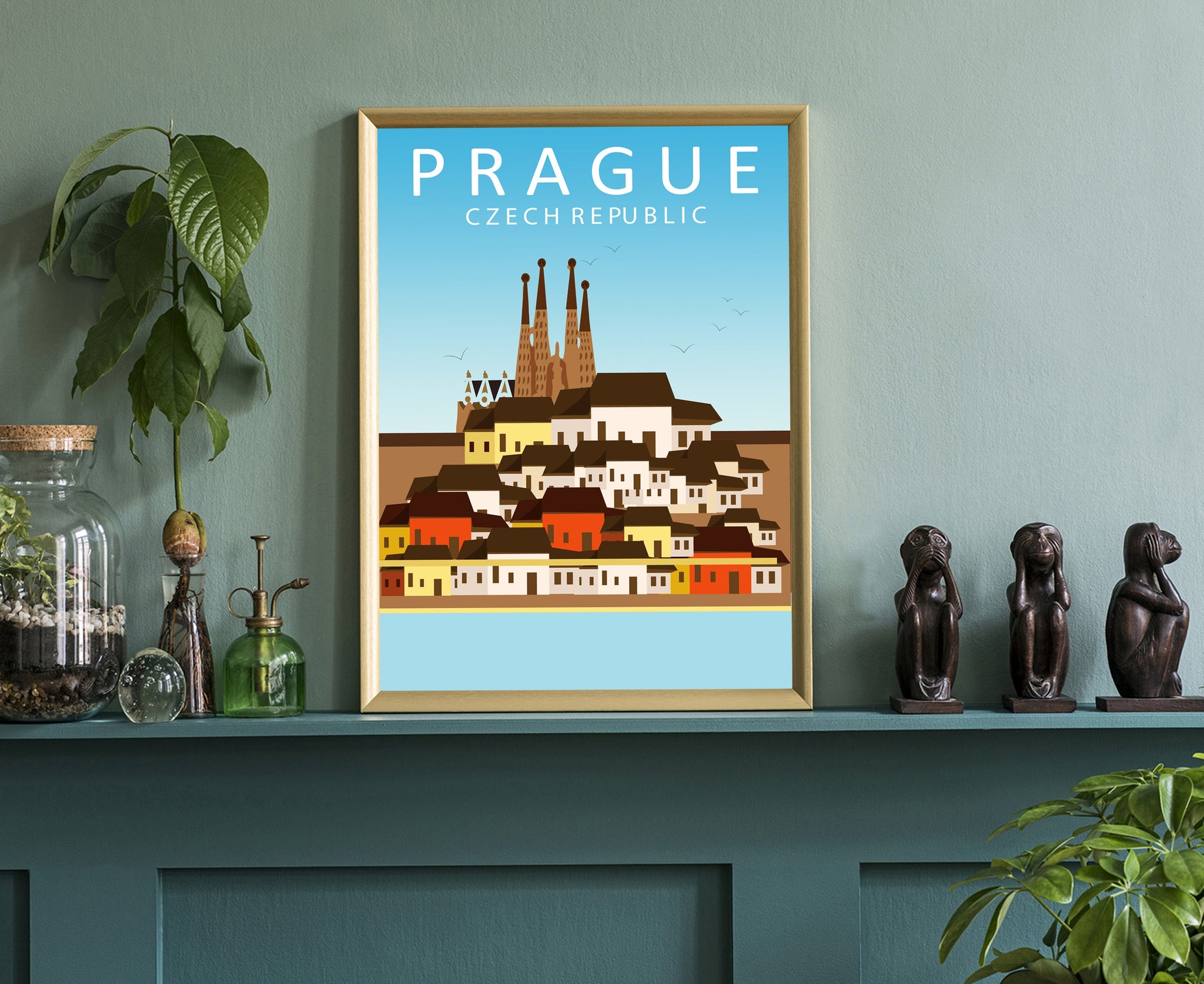 CZECH REPUBLIC PRAGUE travel poster, Prague cityscape poster, Prague landmark poster wall art, Home wall art, Office wall decoration