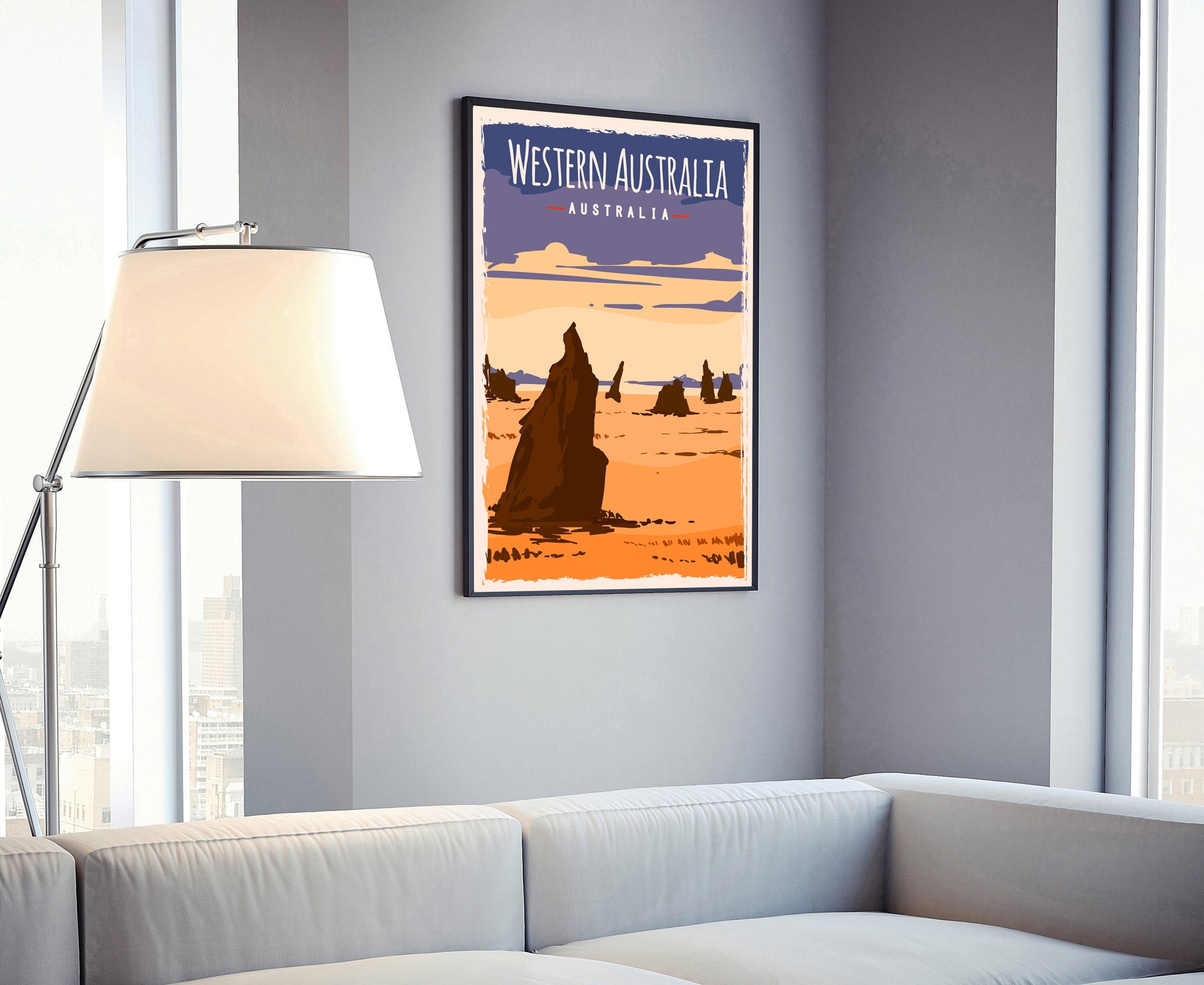 WESTERN AUSTRALIA travel poster, Australia cityscape poster art, Australia landmark poster wall art, Home wall art, Office wall decoration