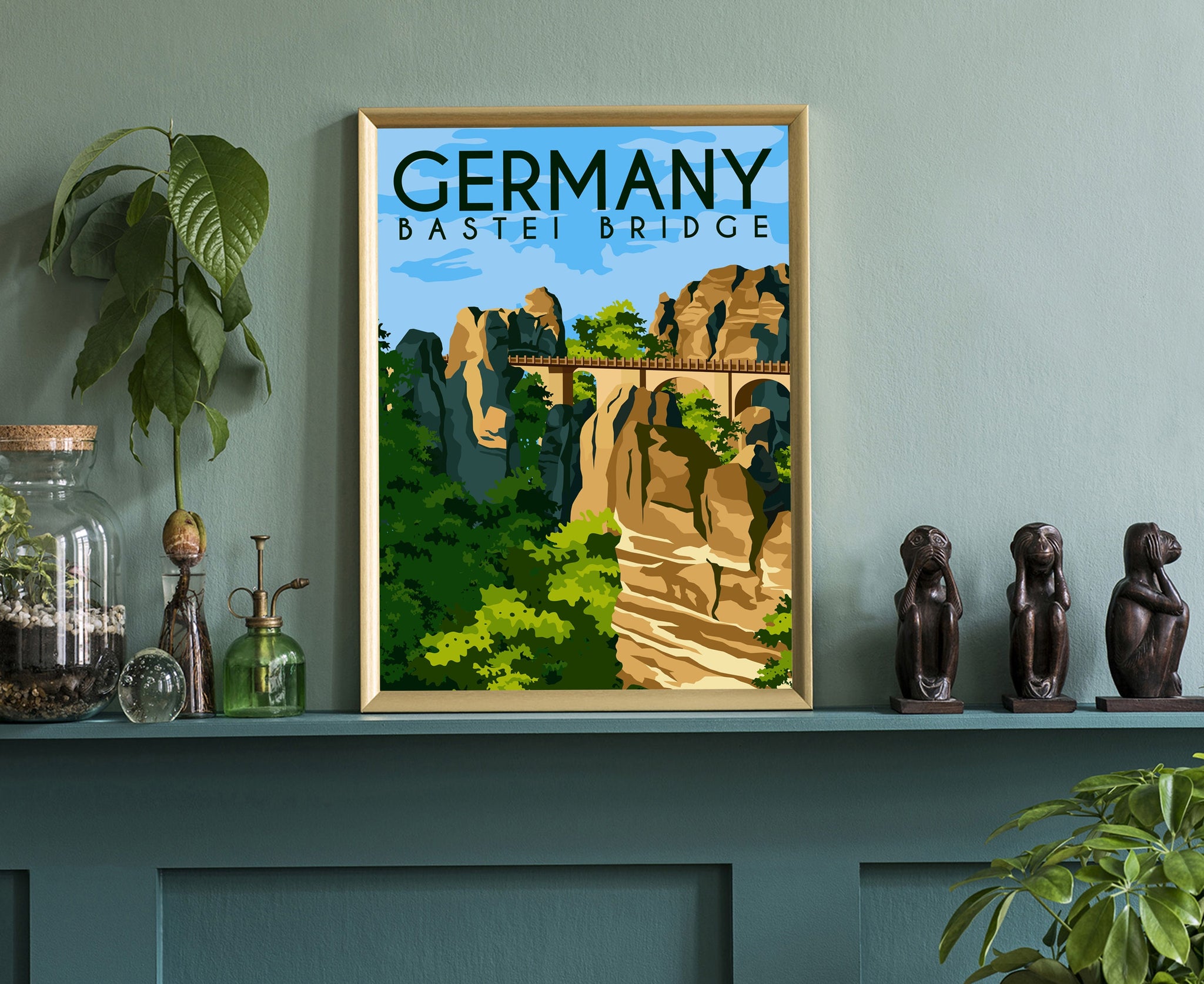 GERMANY travel poster, BASTEI BRIDGE poster, Germany country cityscape poster, Germany landmark poster, Home  office wall art decoration