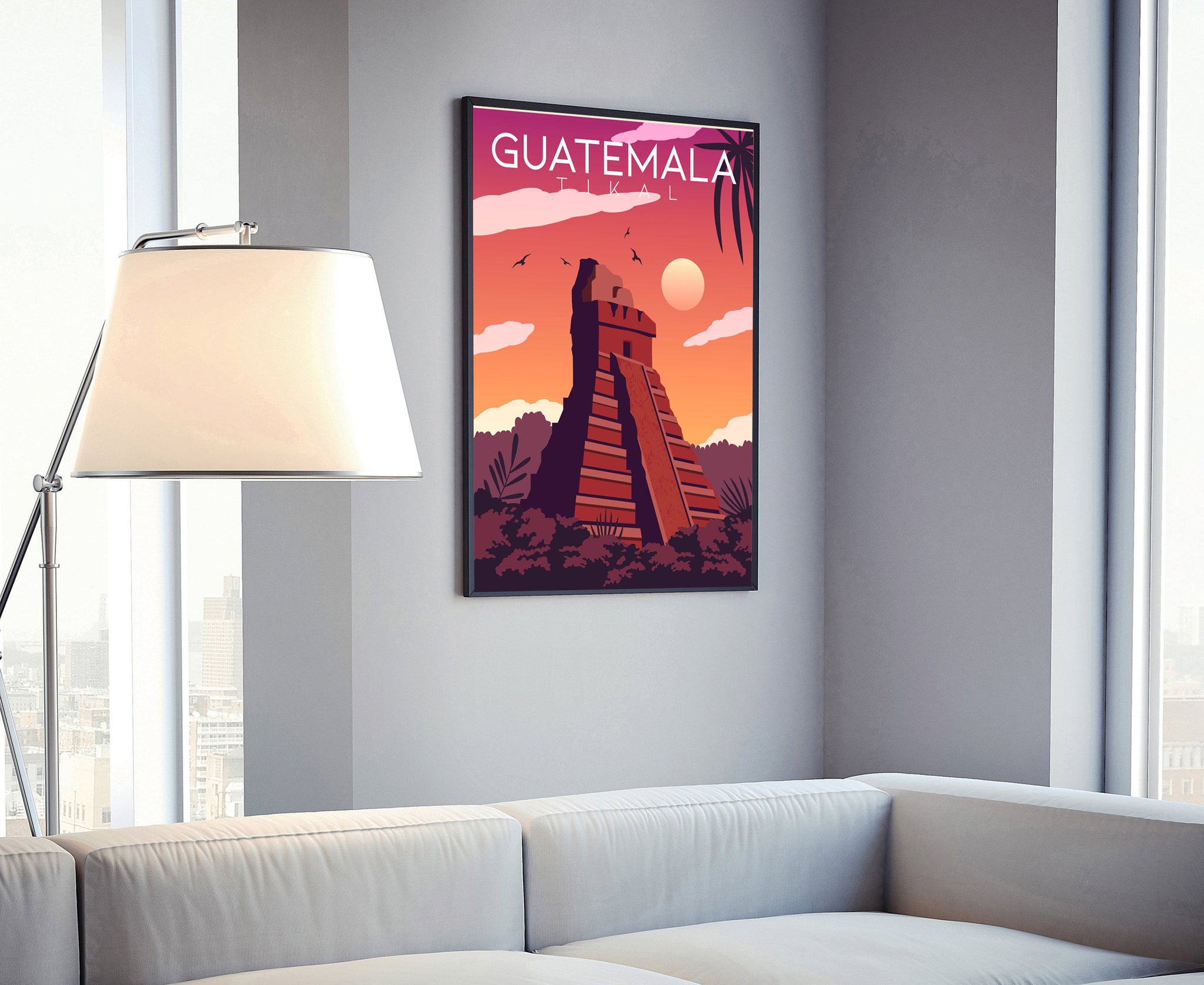 GUATEMALA Travel Poster, GUATEMALA TIKAL Cityscape and Landmark Poster Wall Art, Home Wall Art, Office Wall Decor