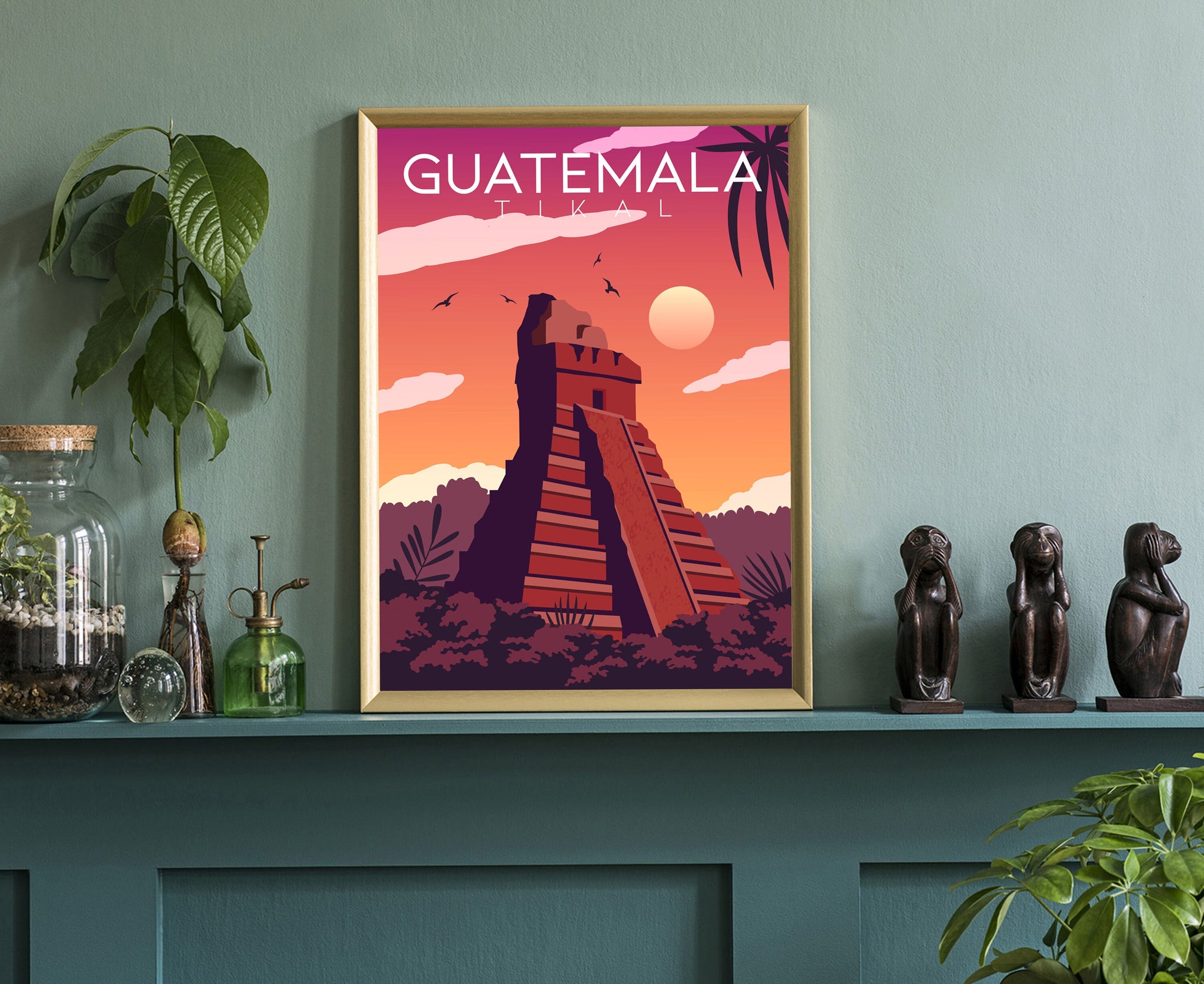 GUATEMALA Travel Poster, GUATEMALA TIKAL Cityscape and Landmark Poster Wall Art, Home Wall Art, Office Wall Decor