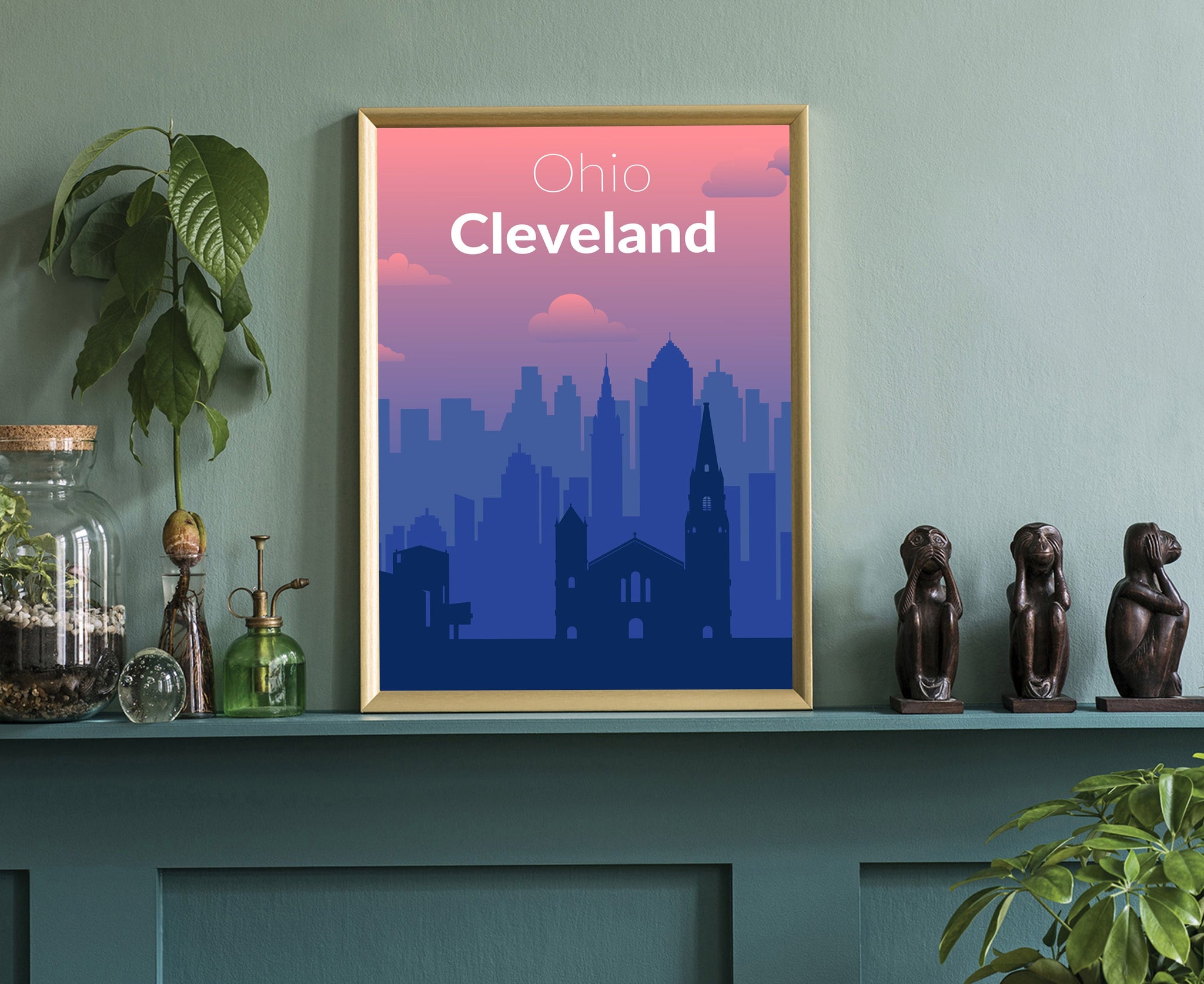 Solid Color US Cities Poster, Ohio Cleveland Solid Color Modern Poster Print, Modern State Poster for Office Decorations, Poster for Home