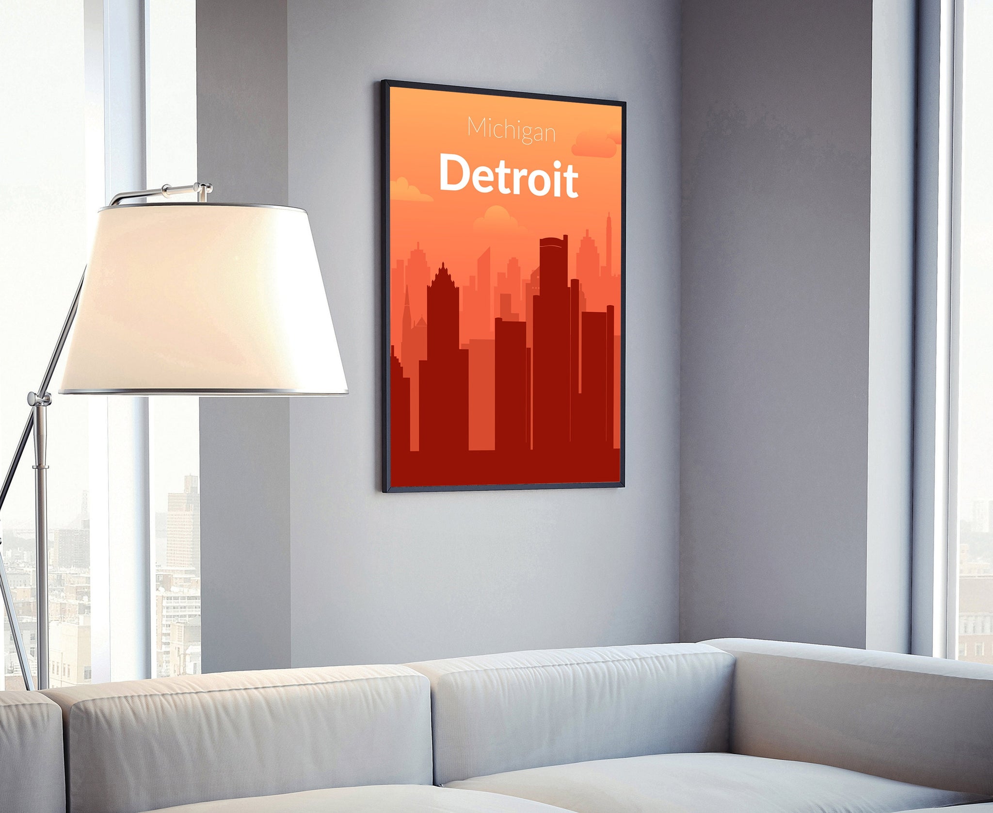 Solid Color US Cities Poster, Michigan Detroit Solid Color Modern Poster Print, Modern State Poster for Office Decorations, Poster for Home