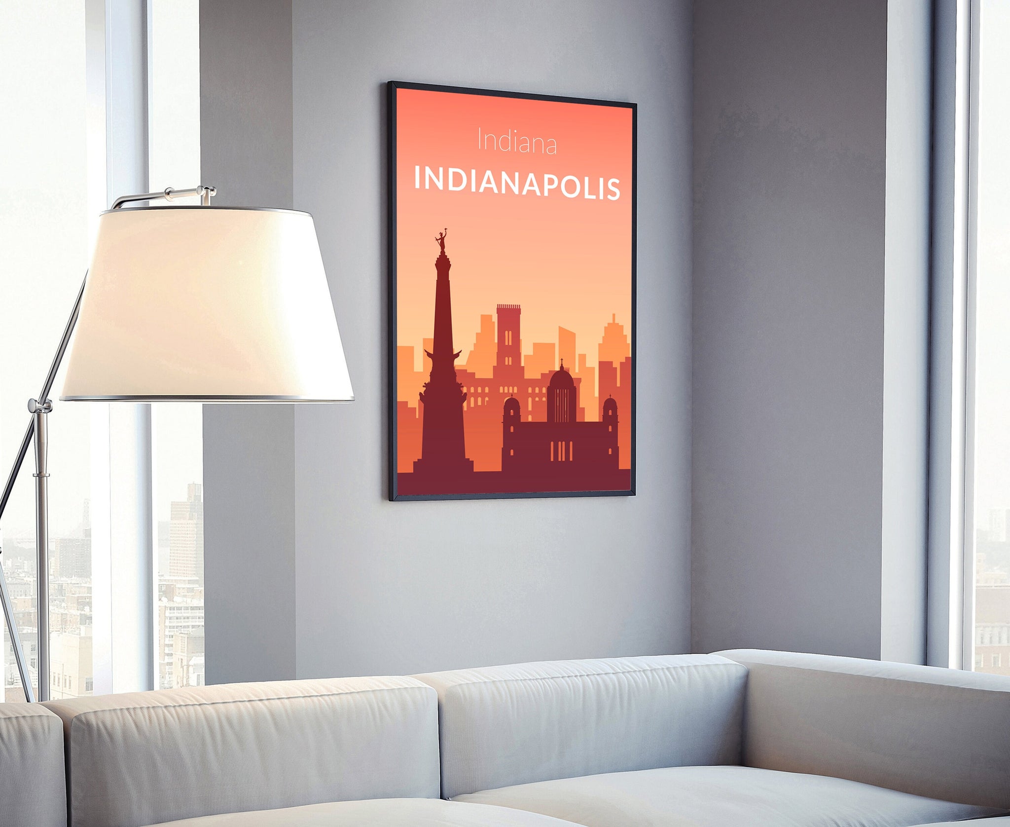 Solid Color US Cities Poster, Indiana Indianapolis Solid Color Modern Poster Print, Modern State Poster for Office and Home Decoration