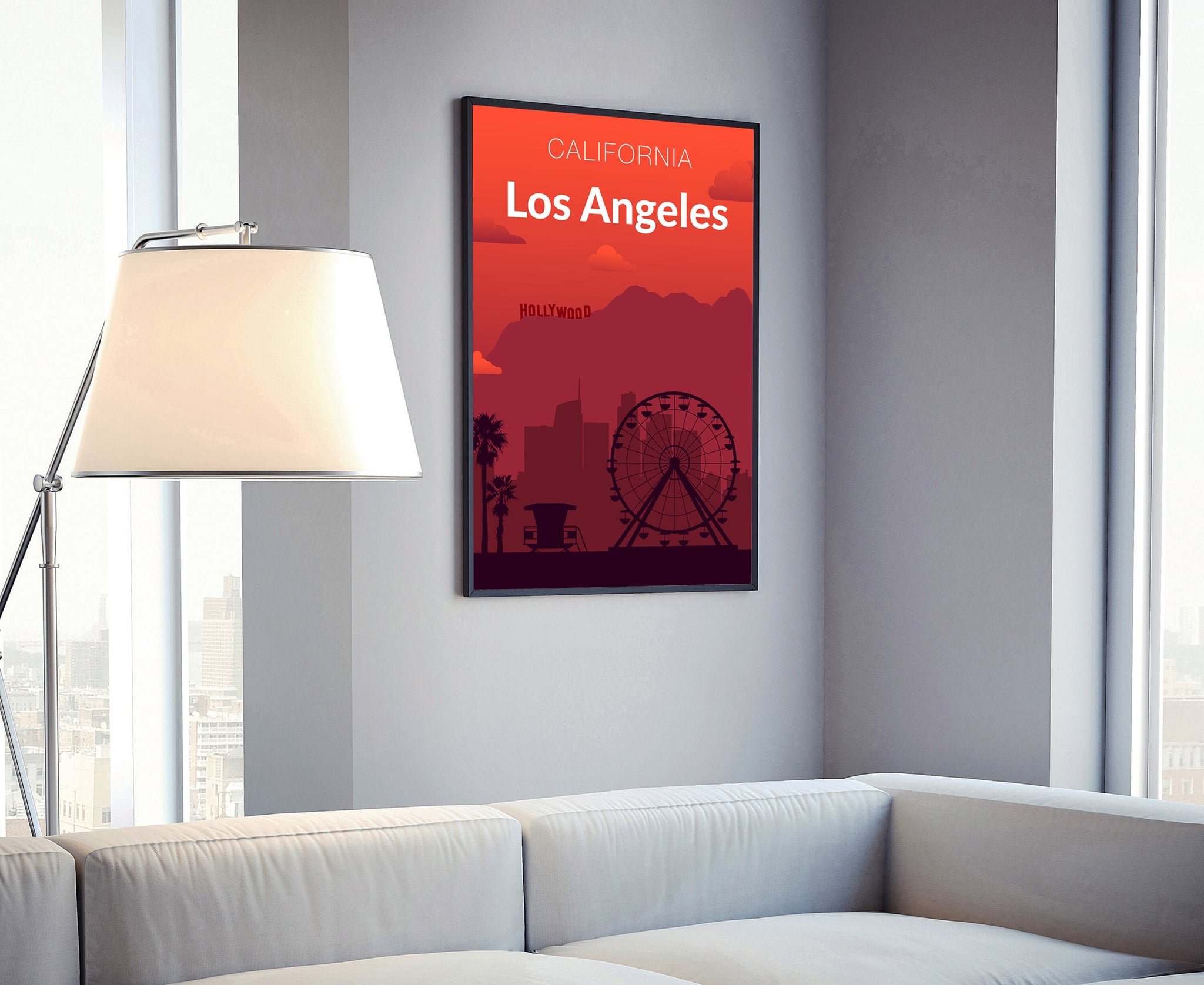 Solid Color US Cities Poster, California Los Angeles Solid Color Modern Poster Print, Modern State Poster for Office and Home Decoration