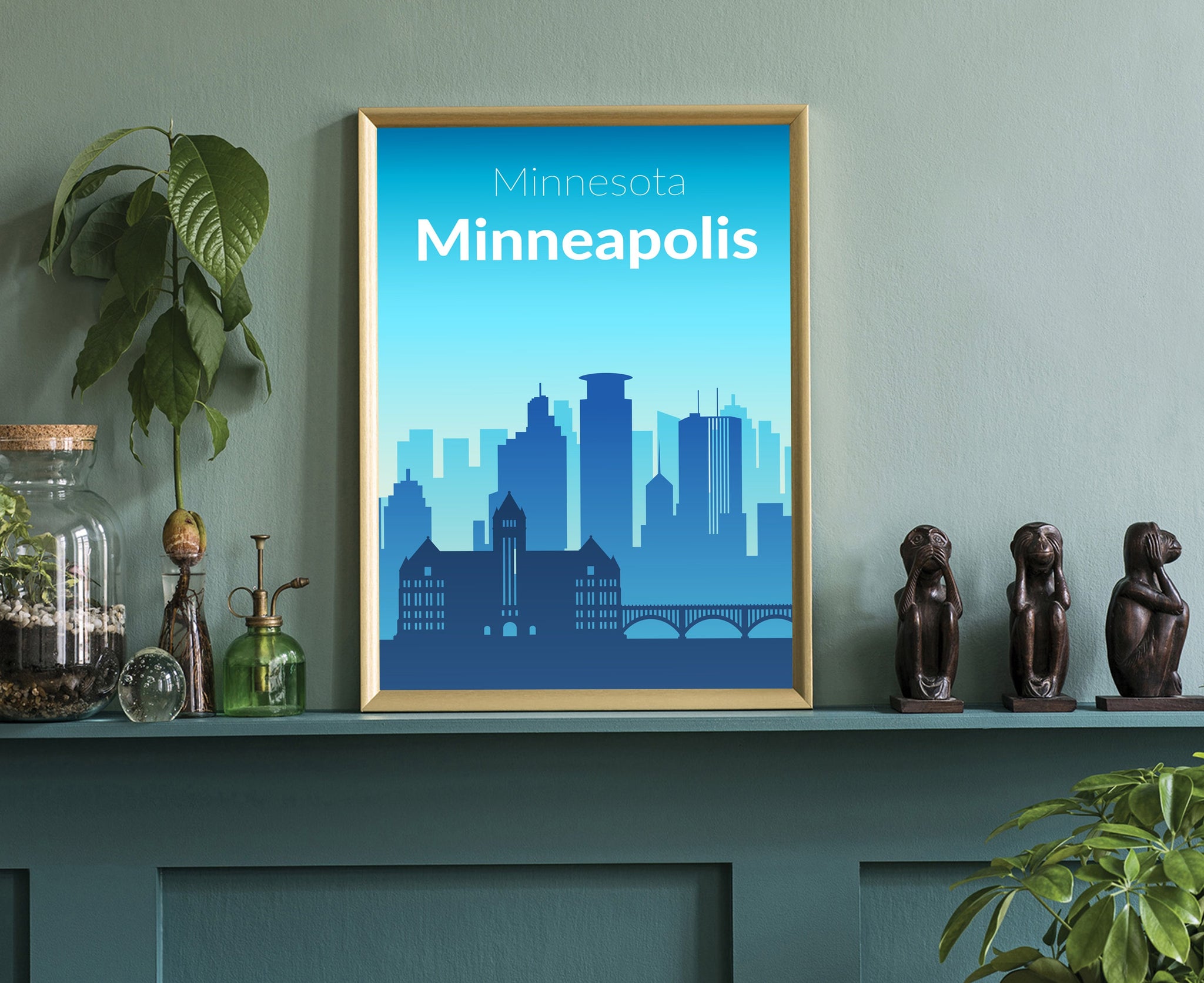 Solid Color US Cities Poster, Minnesota Minneapolis Solid Color Modern Poster Print, Modern State Poster for Office and Home Decoration