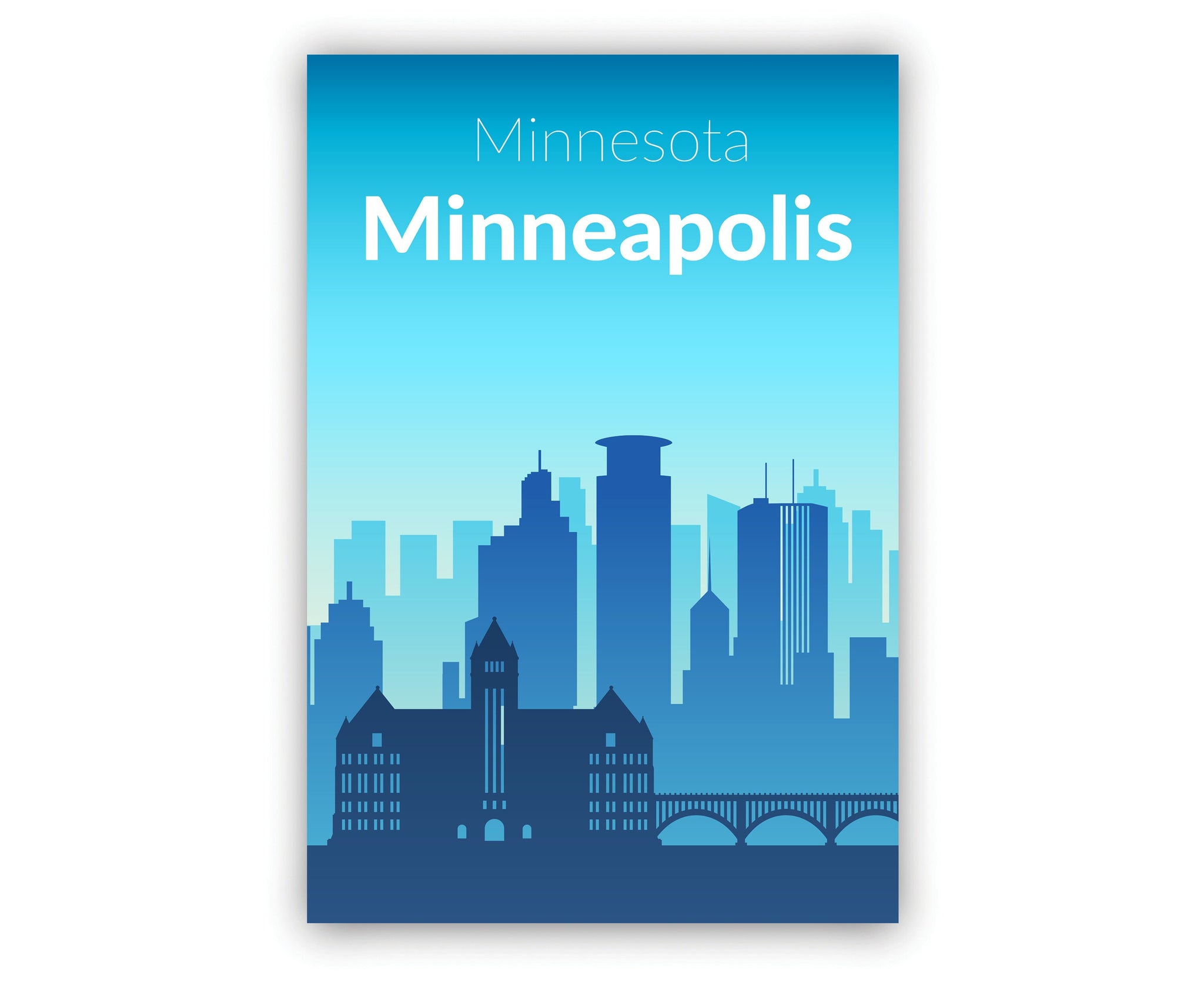 Solid Color US Cities Poster, Minnesota Minneapolis Solid Color Modern Poster Print, Modern State Poster for Office and Home Decoration