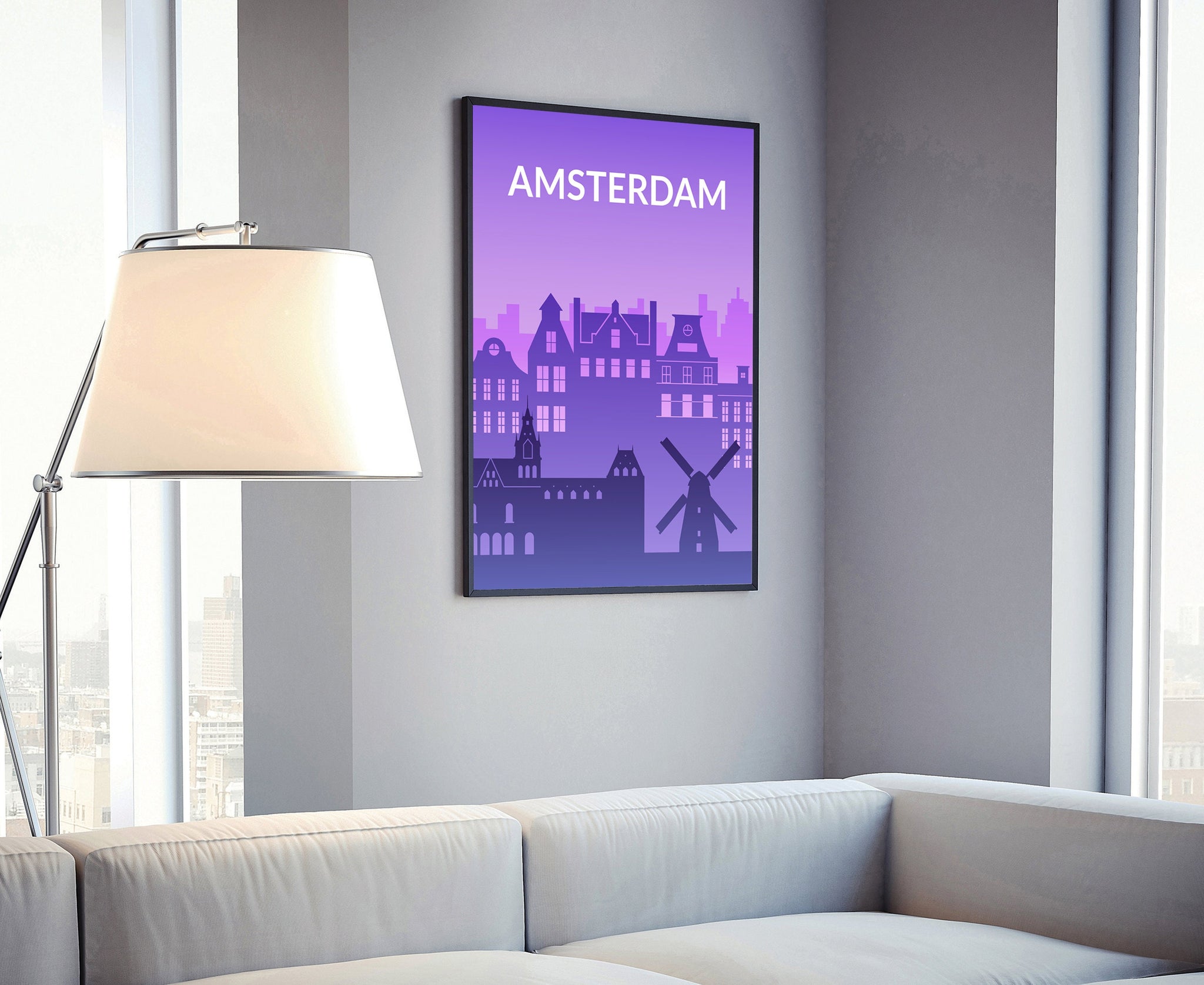 Solid Color World Cities, Netherland Amsterdam Solid Color Modern Poster Print, Modern City Poster for Office Decoration and Home Decoration