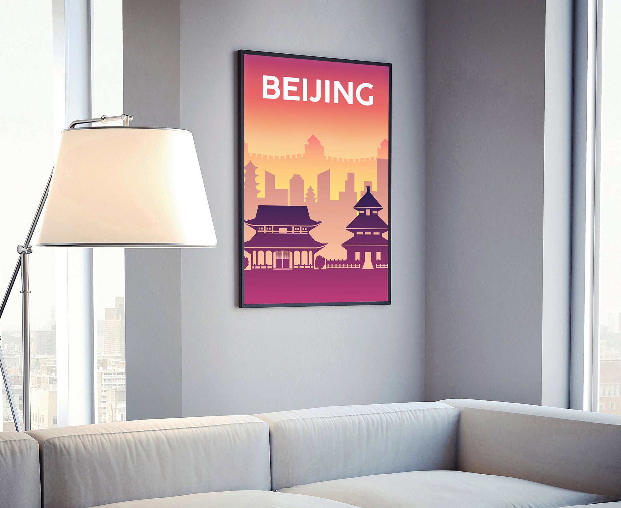 Solid Color World City Poster, China Beijing Solid Color Modern Poster Print, Beijing Modern City Poster for Office and Home Decoration