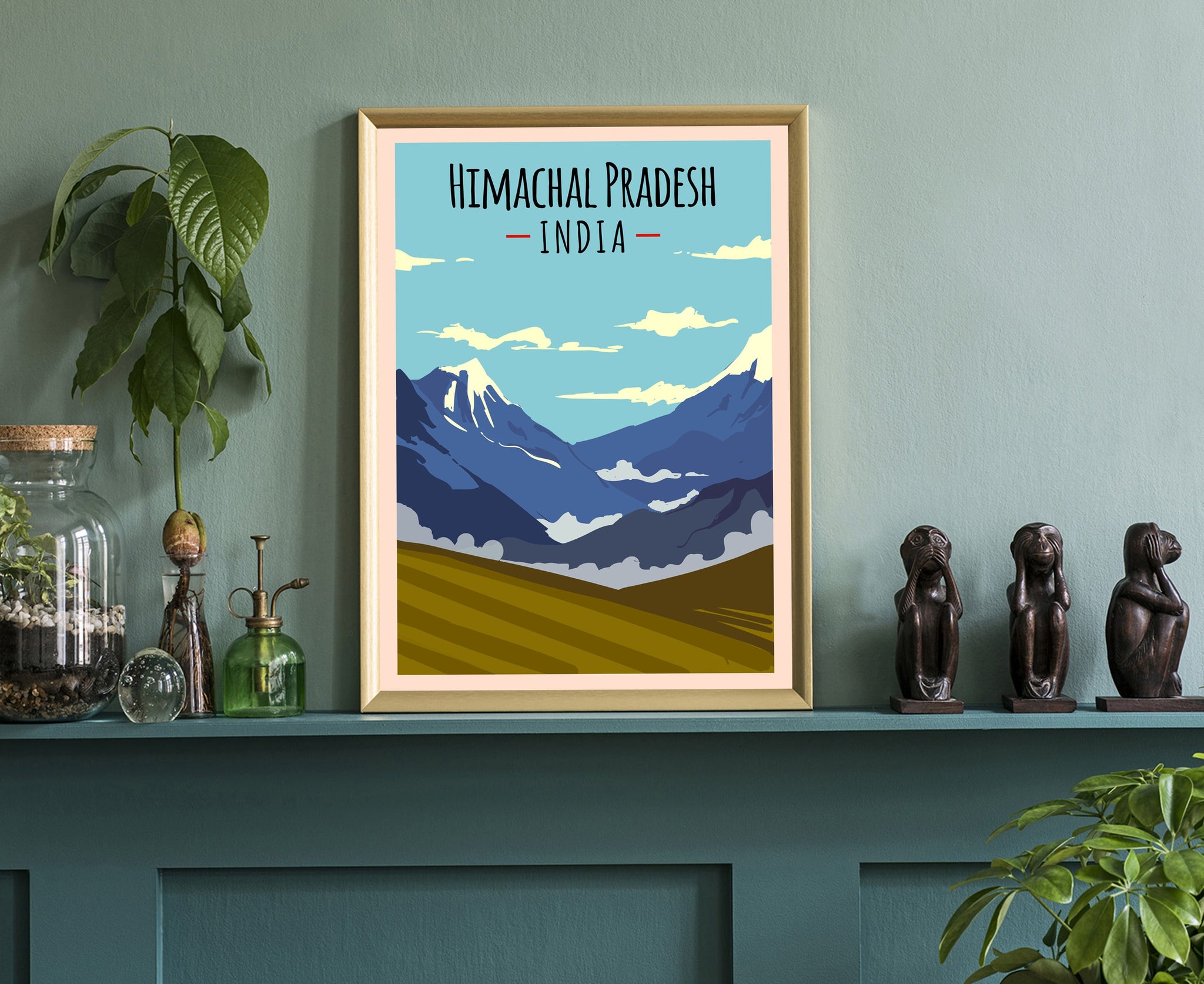 HIMALAYAS TRAVEL POSTER, India city poster for wall art, Himachal Pradesh cityscape and landmark poster, Home Office Wall Decorations