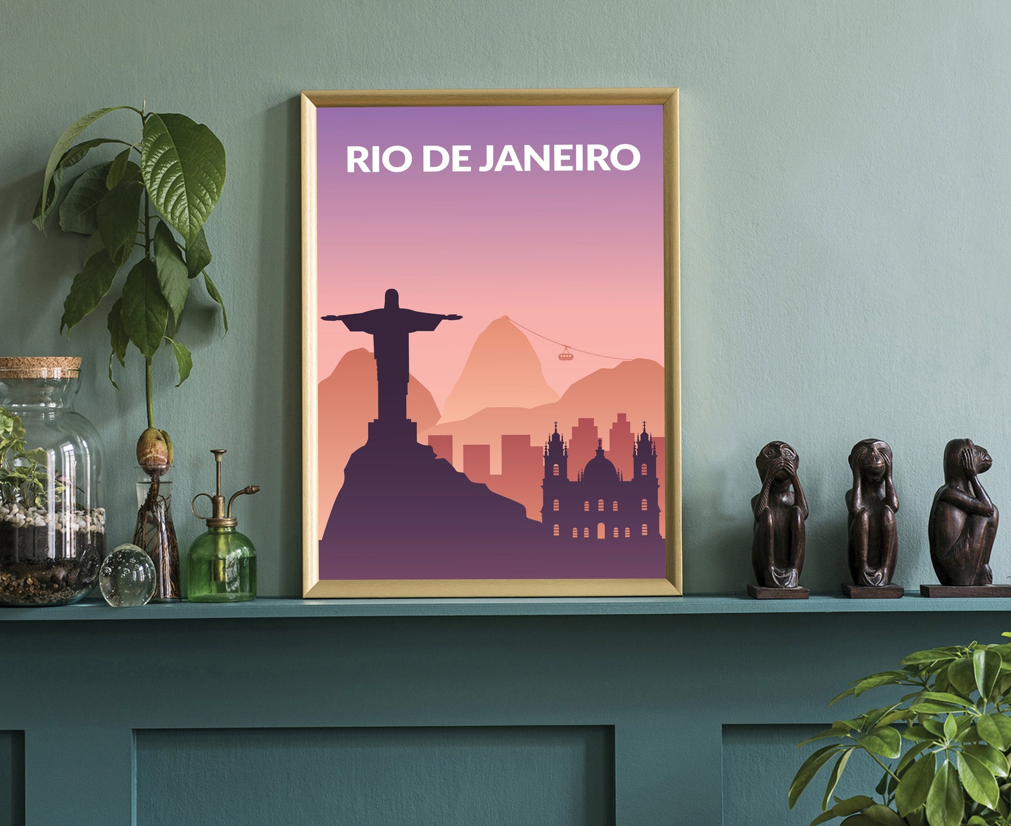 Solid Color World City Poster, Brazil Rio De Janeiro Solid Color Modern Poster Print, Rio De Janeiro Modern City Poster, Office Wall Decor