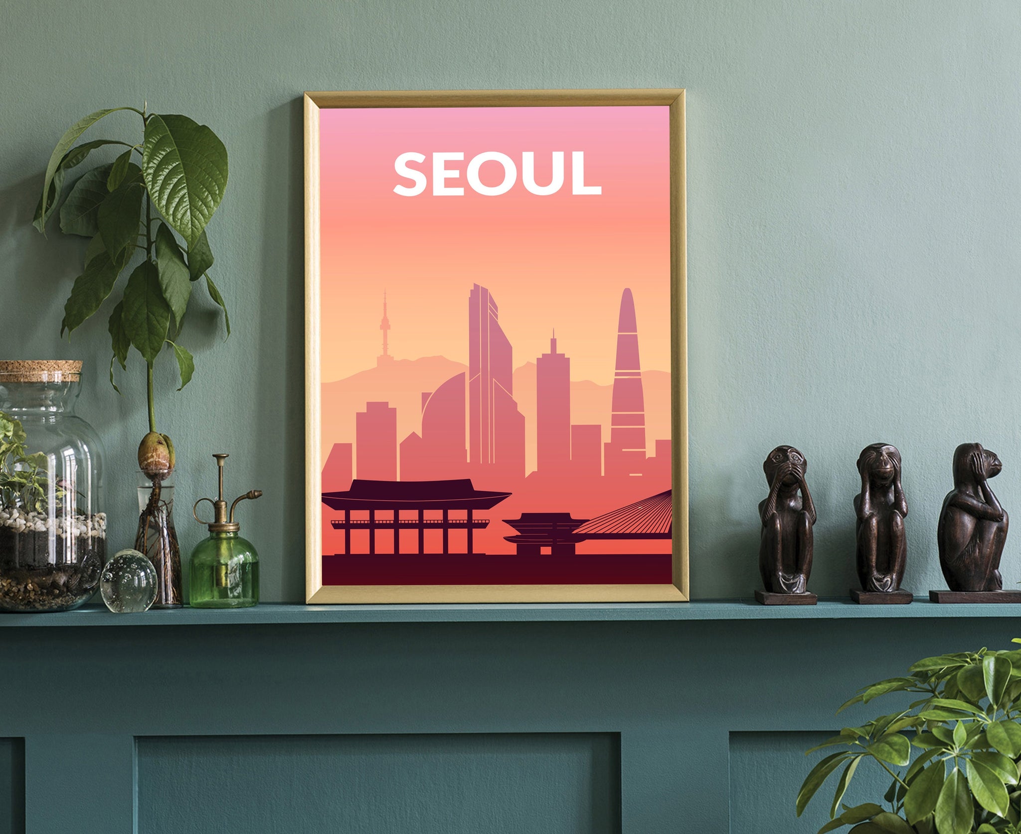 Solid Color World City Poster, Seoul Solid Color Modern Poster Print, South Korea Seoul Modern City Poster, Office Wall Decoration