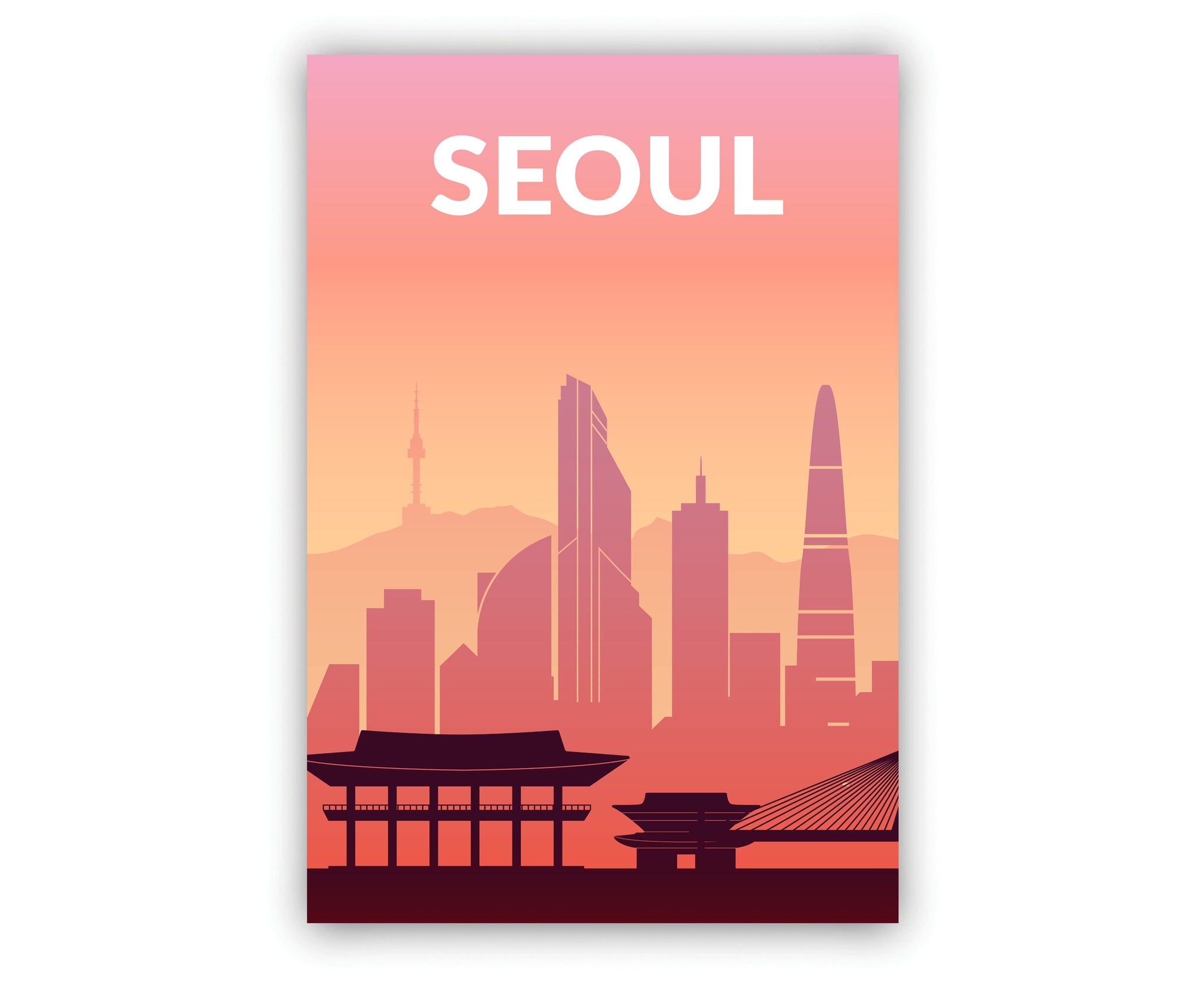 Solid Color World City Poster, Seoul Solid Color Modern Poster Print, South Korea Seoul Modern City Poster, Office Wall Decoration