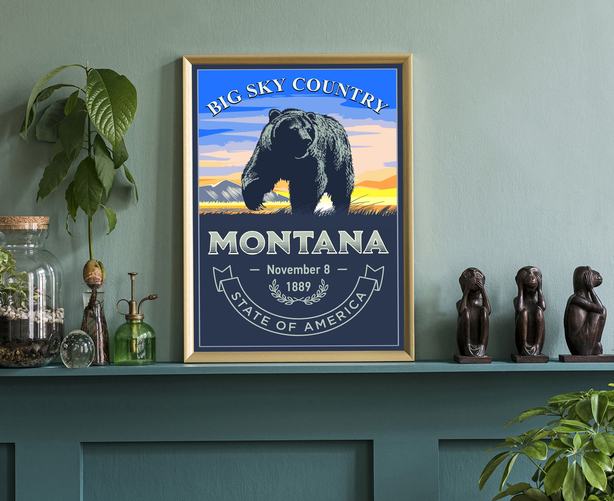 United States Poster, Montana State Poster Print, Montana State Emblem Poster, Retro Travel State Poster, Home Wall Art and Office Wall Art