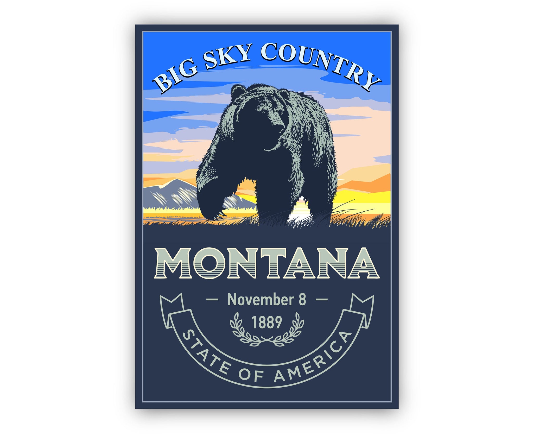 United States Poster, Montana State Poster Print, Montana State Emblem Poster, Retro Travel State Poster, Home Wall Art and Office Wall Art