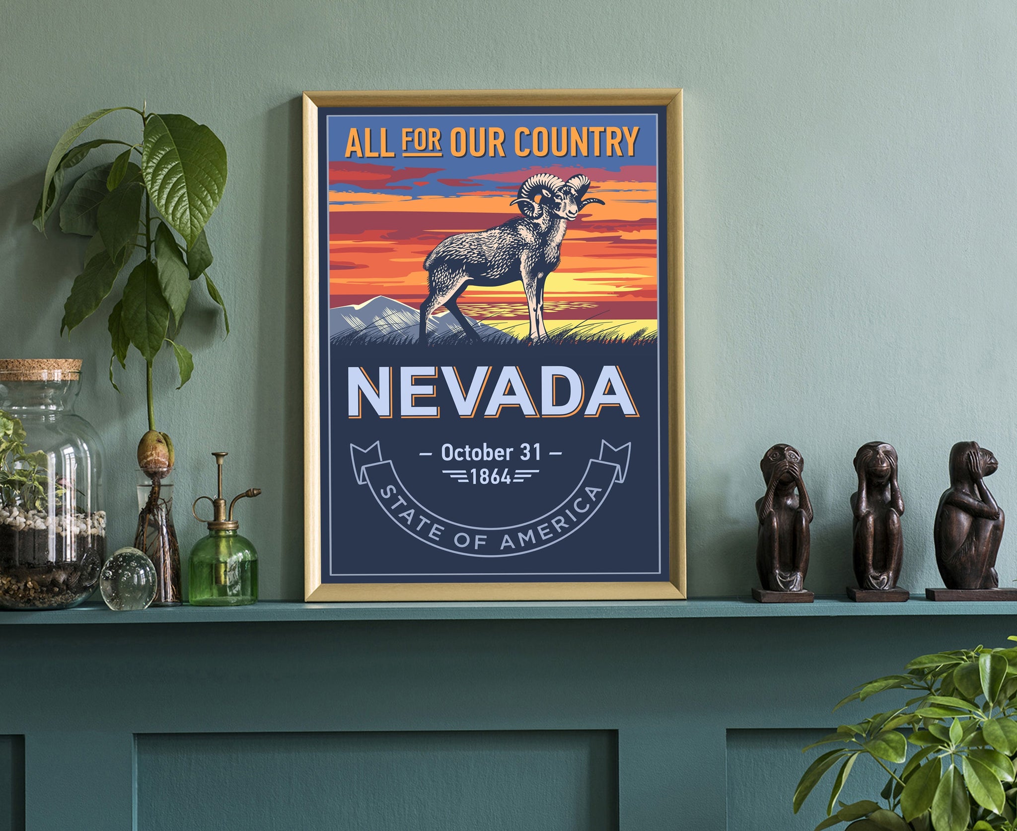 United States Poster, Nevada State Poster Print, Nevada State Emblem Poster, Retro Travel State Poster, Home Wall Art, Office Wall Art