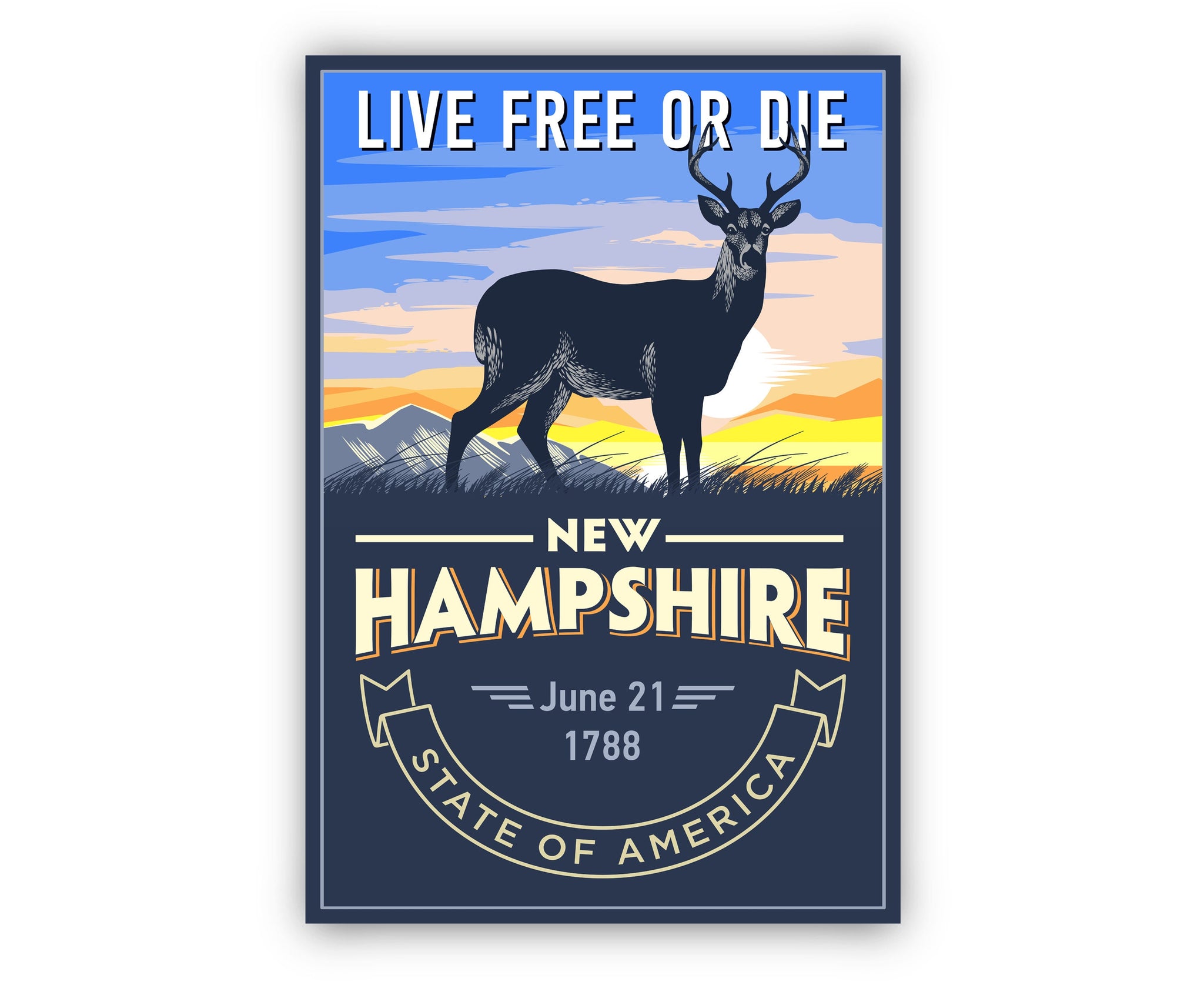 United States Poster, New Hampshire State Poster Print, New Hampshire State Emblem Poster, Retro Travel State Poster, Home Office Wall Art