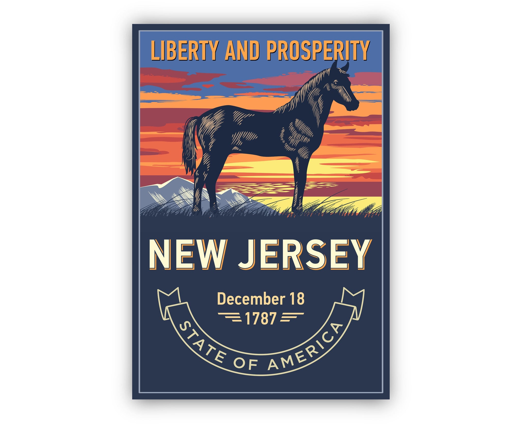 United States Poster, New Jersey State Poster Print, New Jersey State Emblem Poster, Retro Travel State Poster, Home Office Wall Art