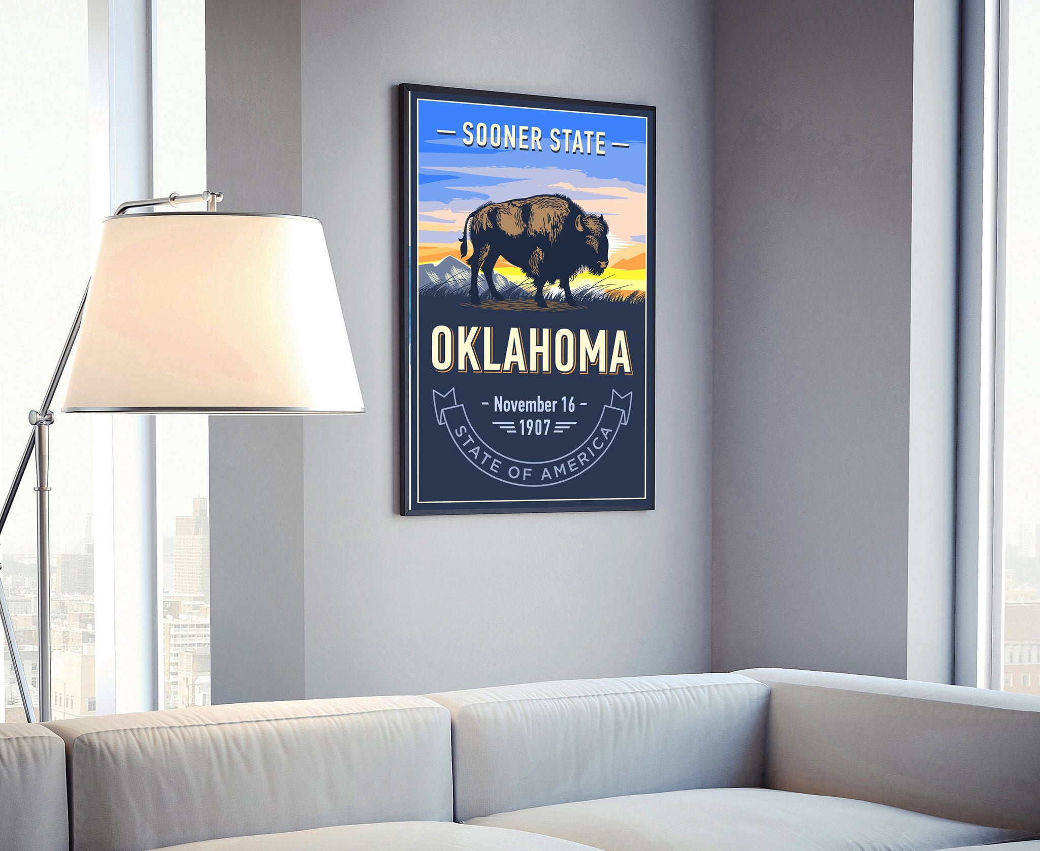 United States Poster, Oklahoma State Poster Print, Oklahoma State Emblem Poster, Retro Travel State Poster, Home Wall Art, Office Wall Art