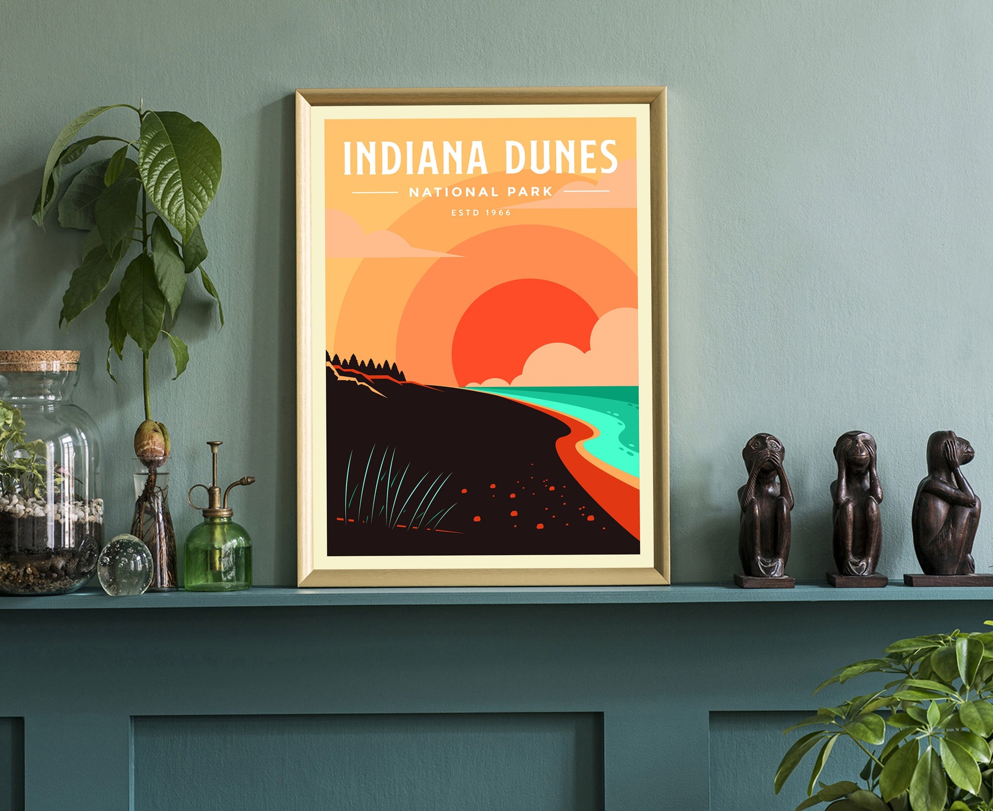 Indiana Dunes National Parks , Travel Poster Print, Retro Travel Poster, National Park in Indiana, Housewarming Gift, Office Wall Art