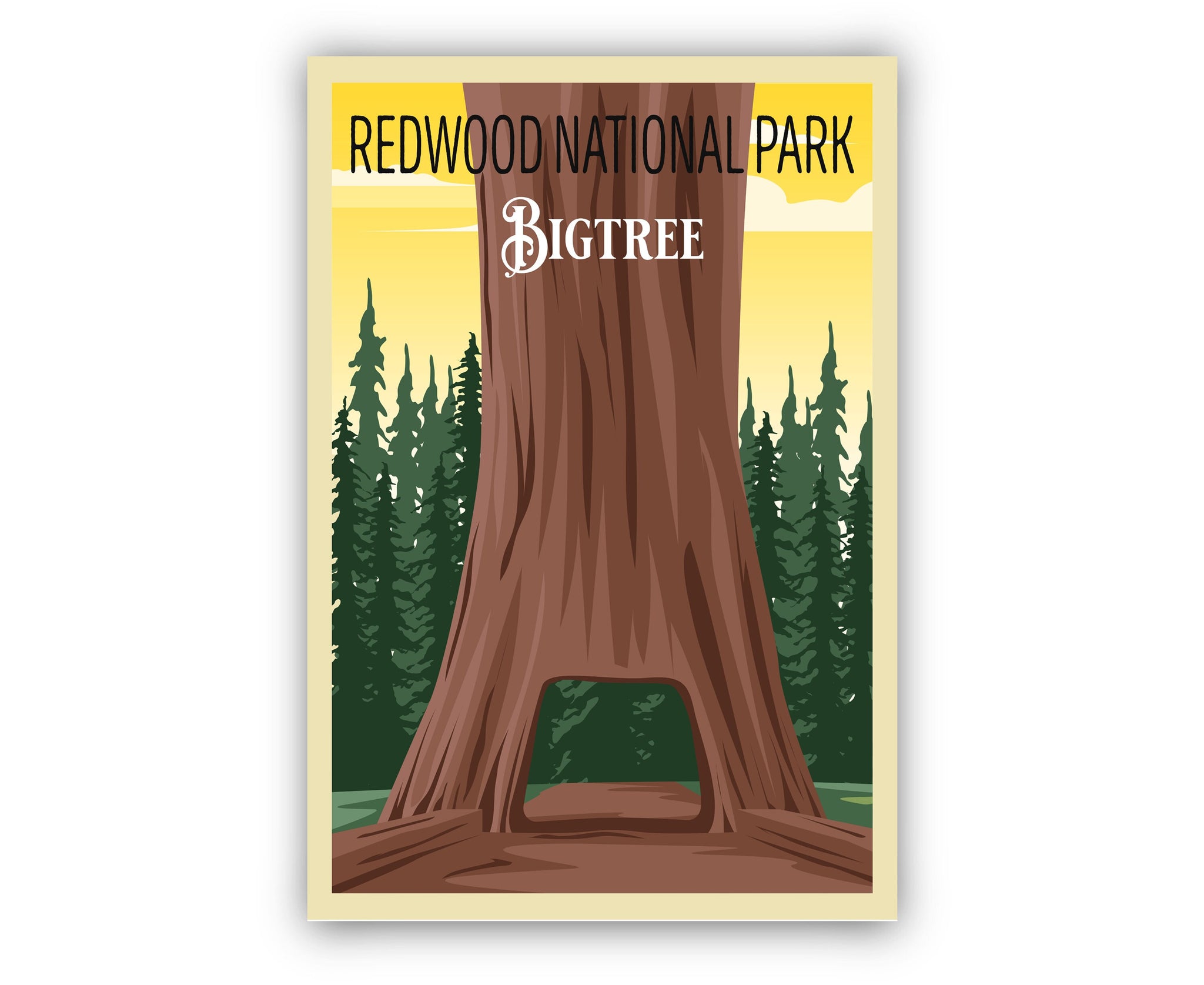 Red Wood National Park, Travel Poster Print, Retro Travel Poster, Red Wood National park in California, Housewarming Gift, Office Wall Art