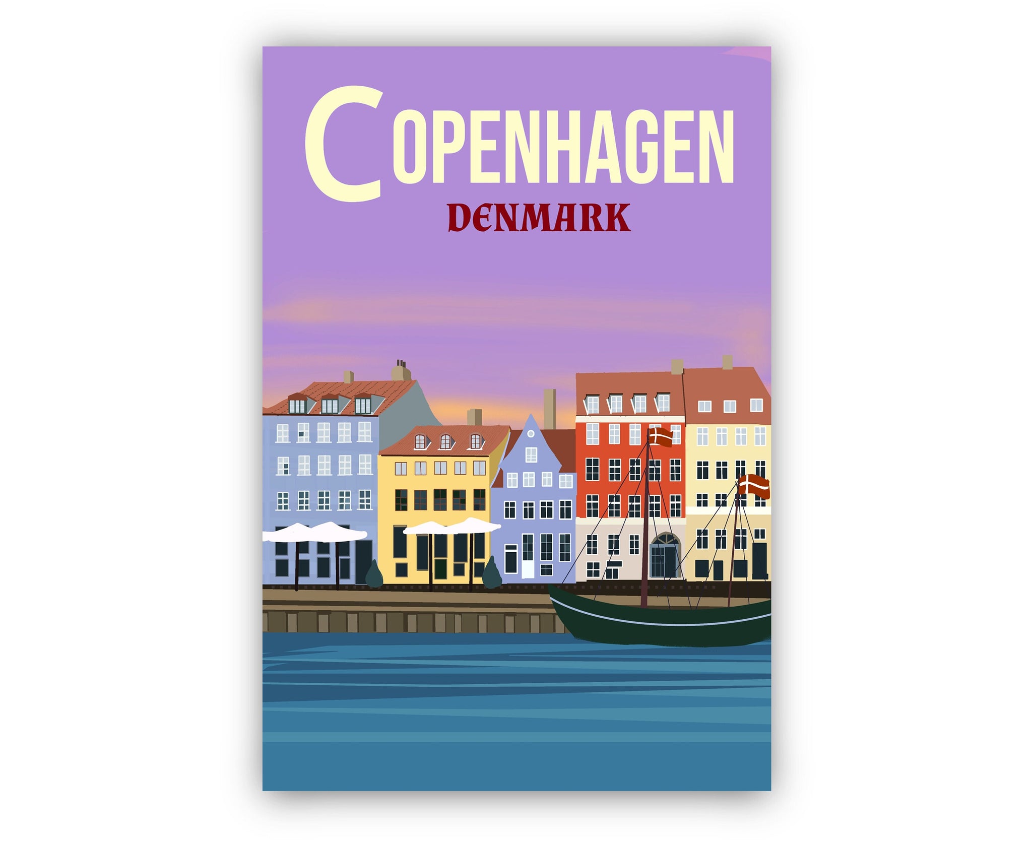 COPENHAGEN retro travel poster, Denmark Copenhagen cityscape poster, Copenhagen landmark poster wall art, Home office wall art decoration