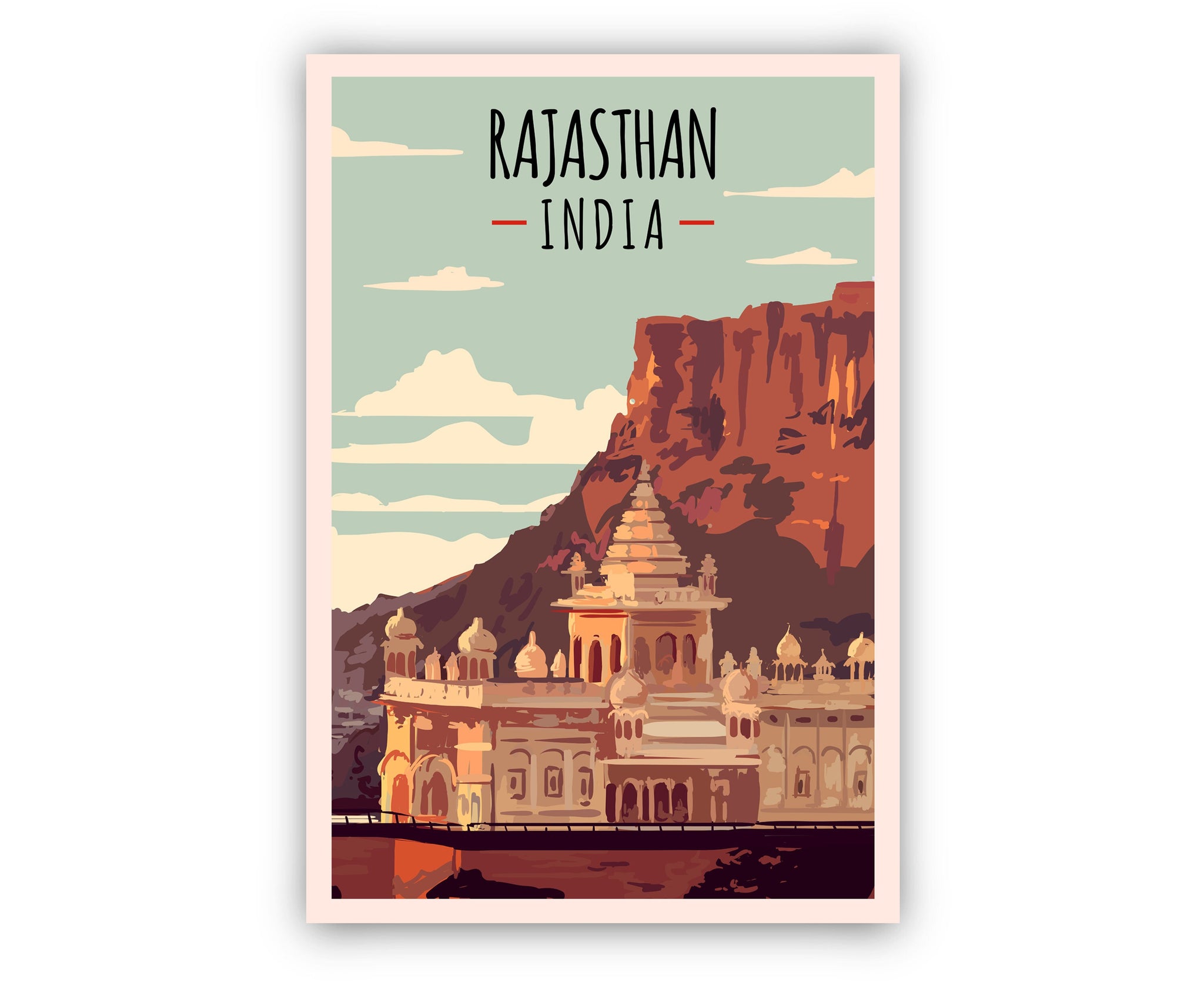 INDIA TRAVEL POSTER, Rajasthan India cityscape and landmark poster wall art, Home wall art, Office wall decorations, India retro posters