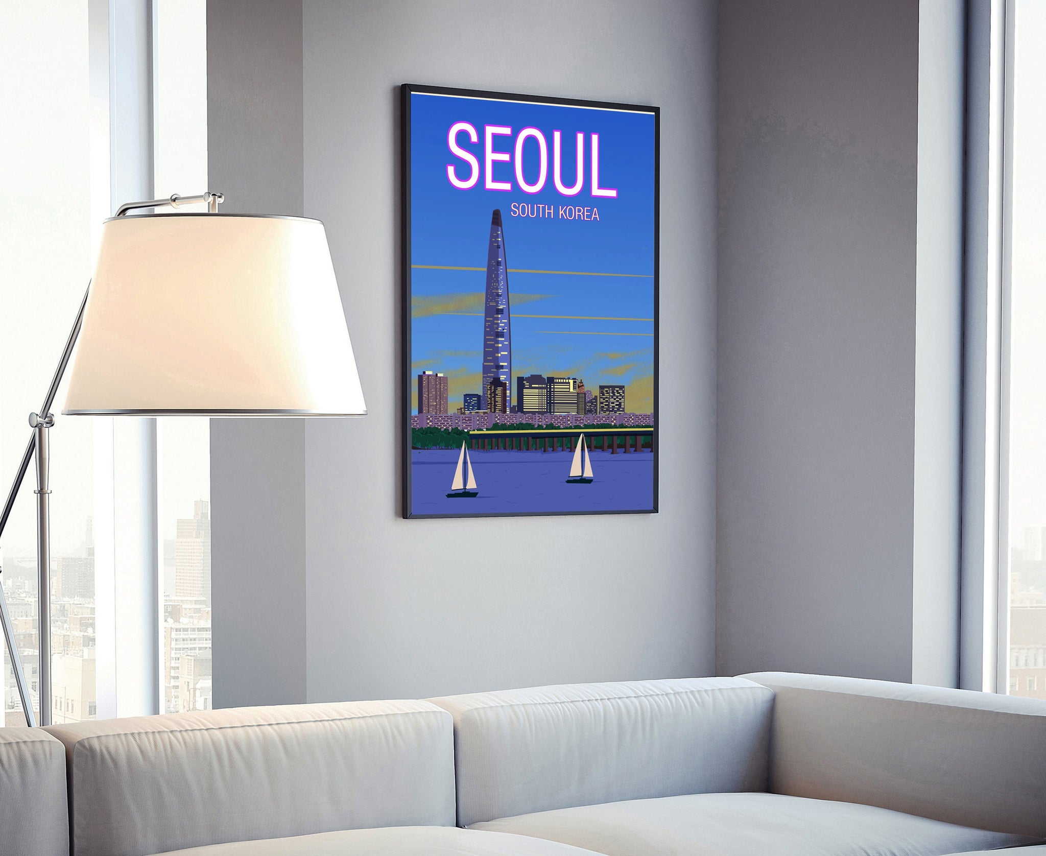 SOUTH KOREA SEOUL travel poster, Seoul cityscape poster, Seoul landmark poster wall art, Home wall art, Office wall Decoration