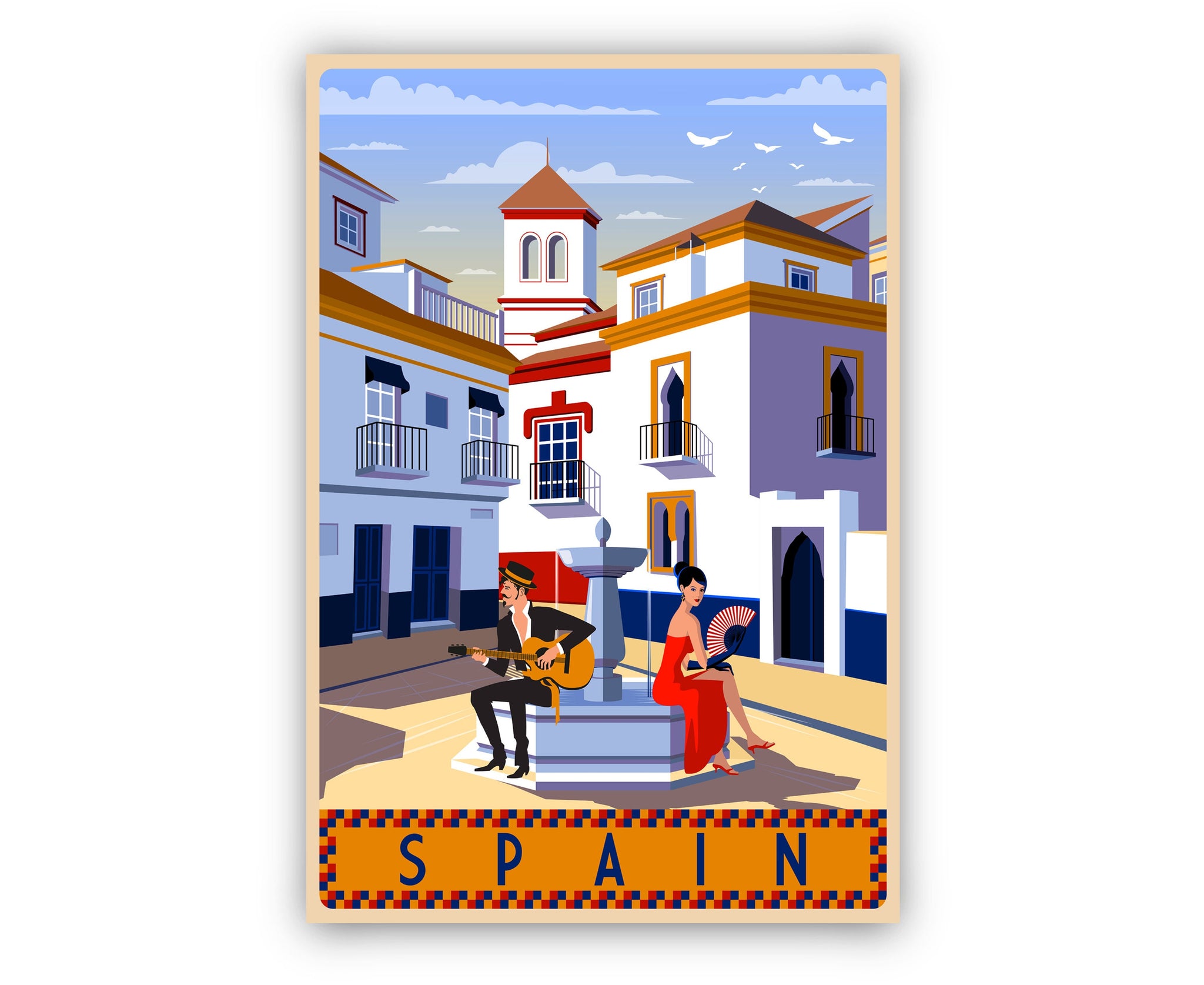 SPAIN TRAVEL POSTER, Spain Cityscape and landmark poster wall art, Home wall decoration, Office dorm  school wall decoration, Gift for him