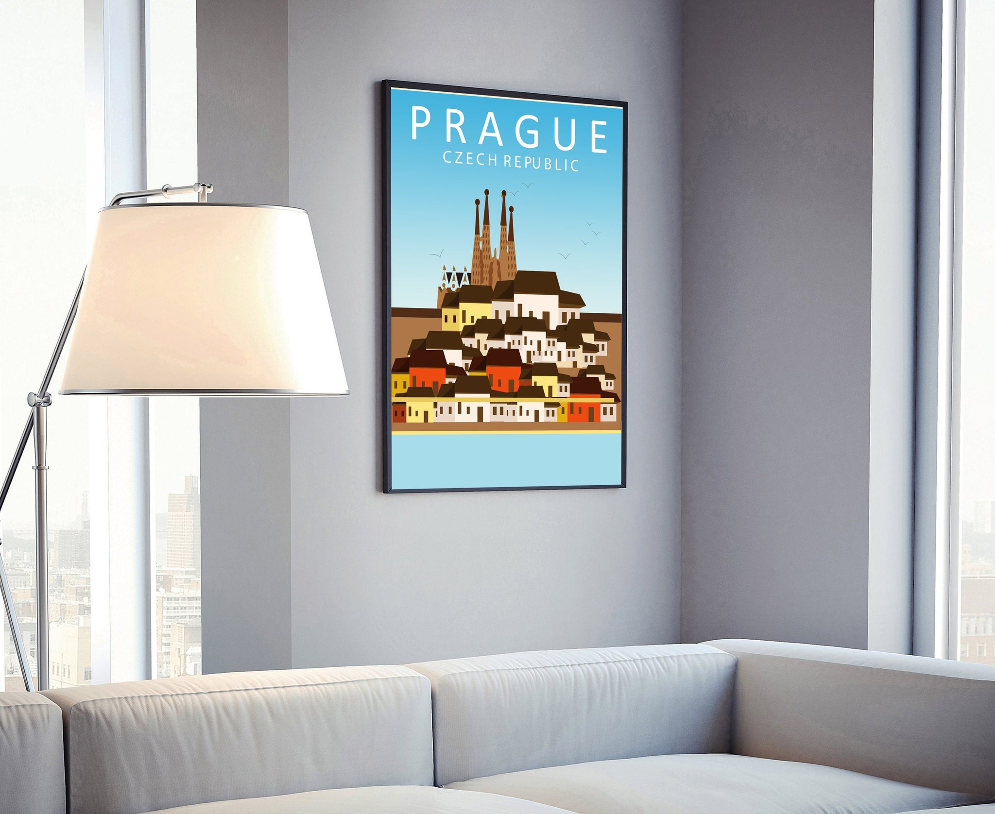 CZECH REPUBLIC PRAGUE travel poster, Prague cityscape poster, Prague landmark poster wall art, Home wall art, Office wall decoration