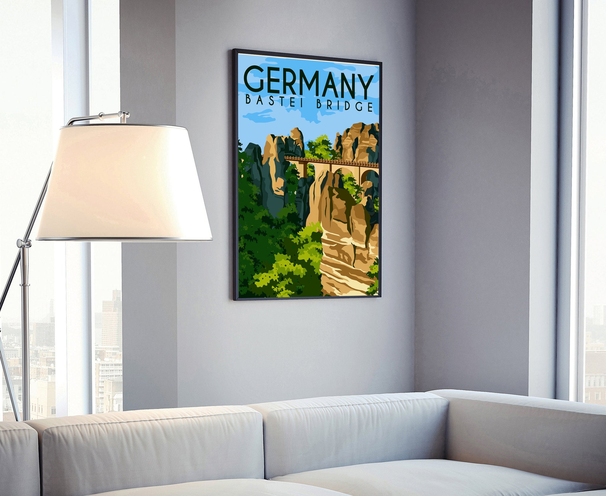 GERMANY travel poster, BASTEI BRIDGE poster, Germany country cityscape poster, Germany landmark poster, Home  office wall art decoration