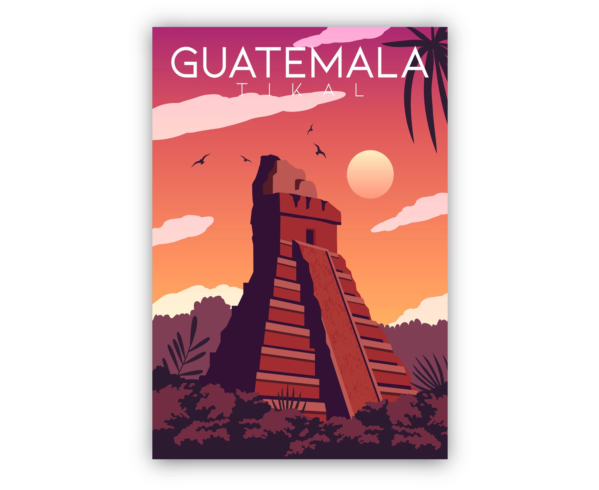 GUATEMALA Travel Poster, GUATEMALA TIKAL Cityscape and Landmark Poster Wall Art, Home Wall Art, Office Wall Decor