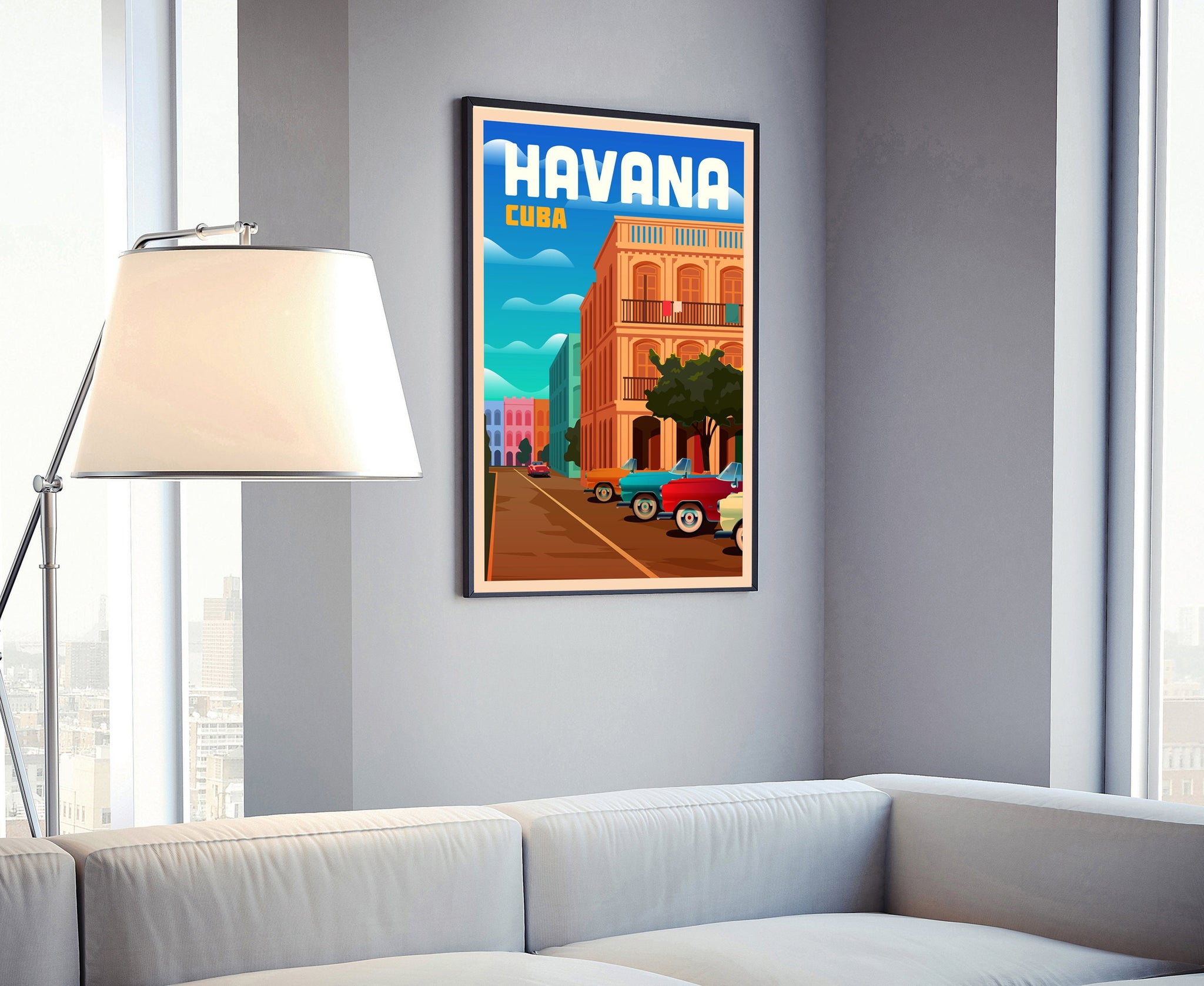 HAVANA TRAVEL POSTER, Cuba Havana poster print wall art, Havana cityscape and landmark poster, Home wall art, Office wall decorations