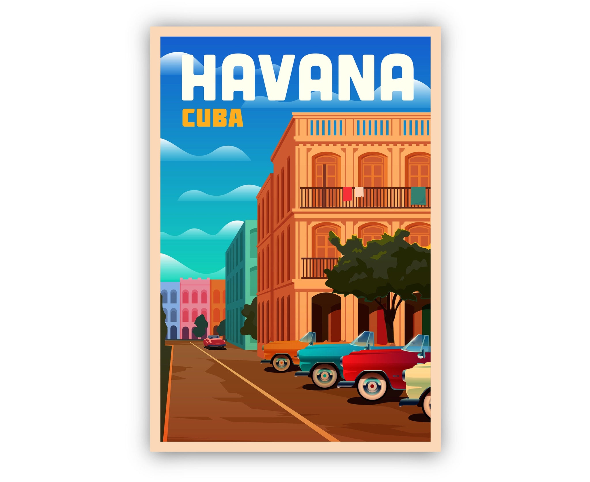 HAVANA TRAVEL POSTER, Cuba Havana poster print wall art, Havana cityscape and landmark poster, Home wall art, Office wall decorations