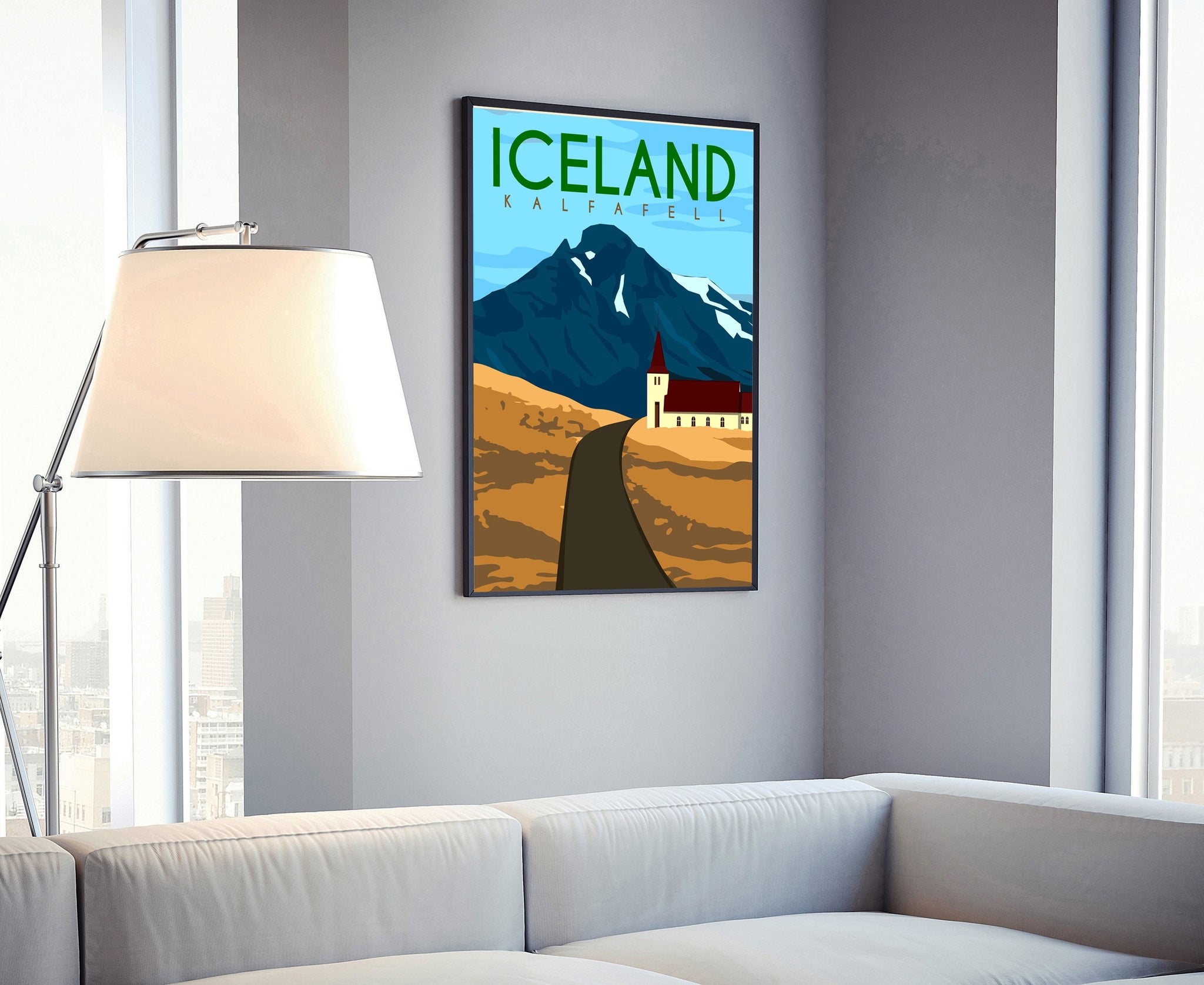 KALFAFELL ICELAND travel poster, Iceland poster wall art, Kalfafell cityscape poster, Iceland landmark poster, Home office wall art prints