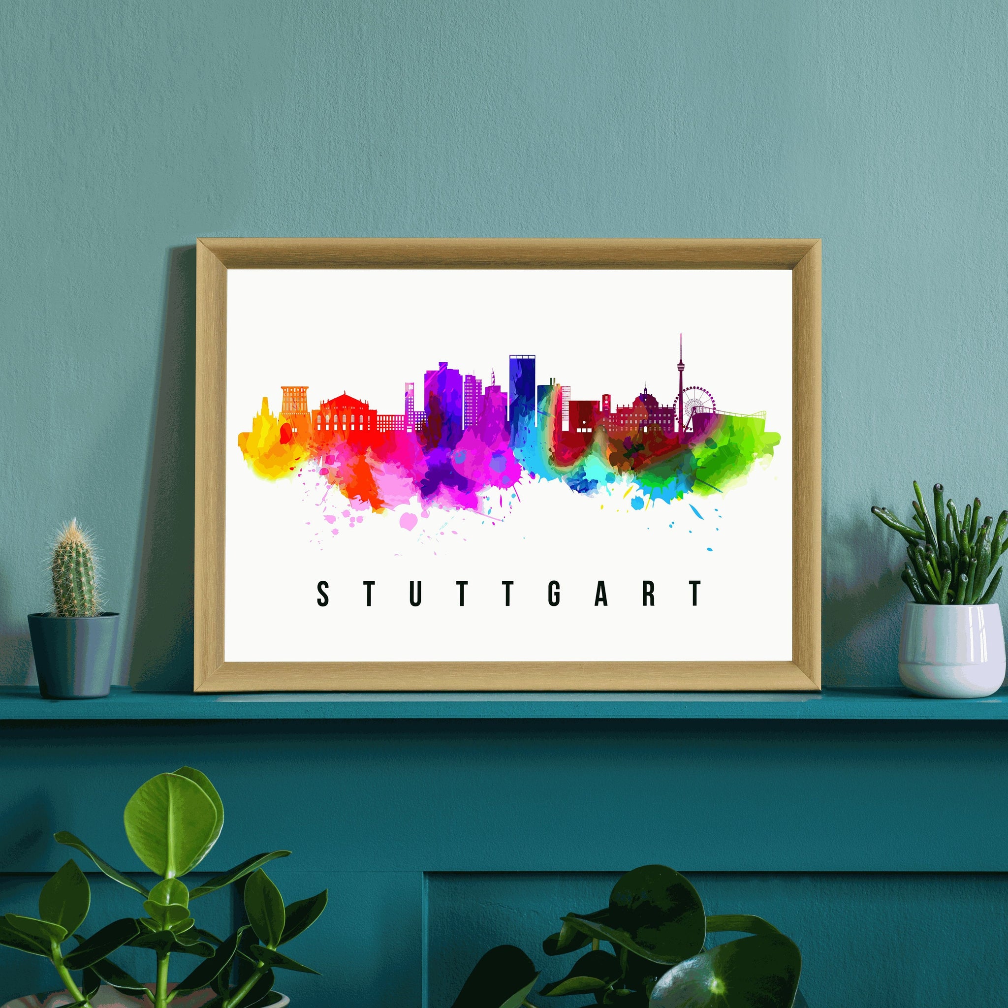 STUTTGART - GERMANY Poster, Skyline Poster Cityscape and Landmark Stuttgart Illustration Home Wall Art, Office Decor