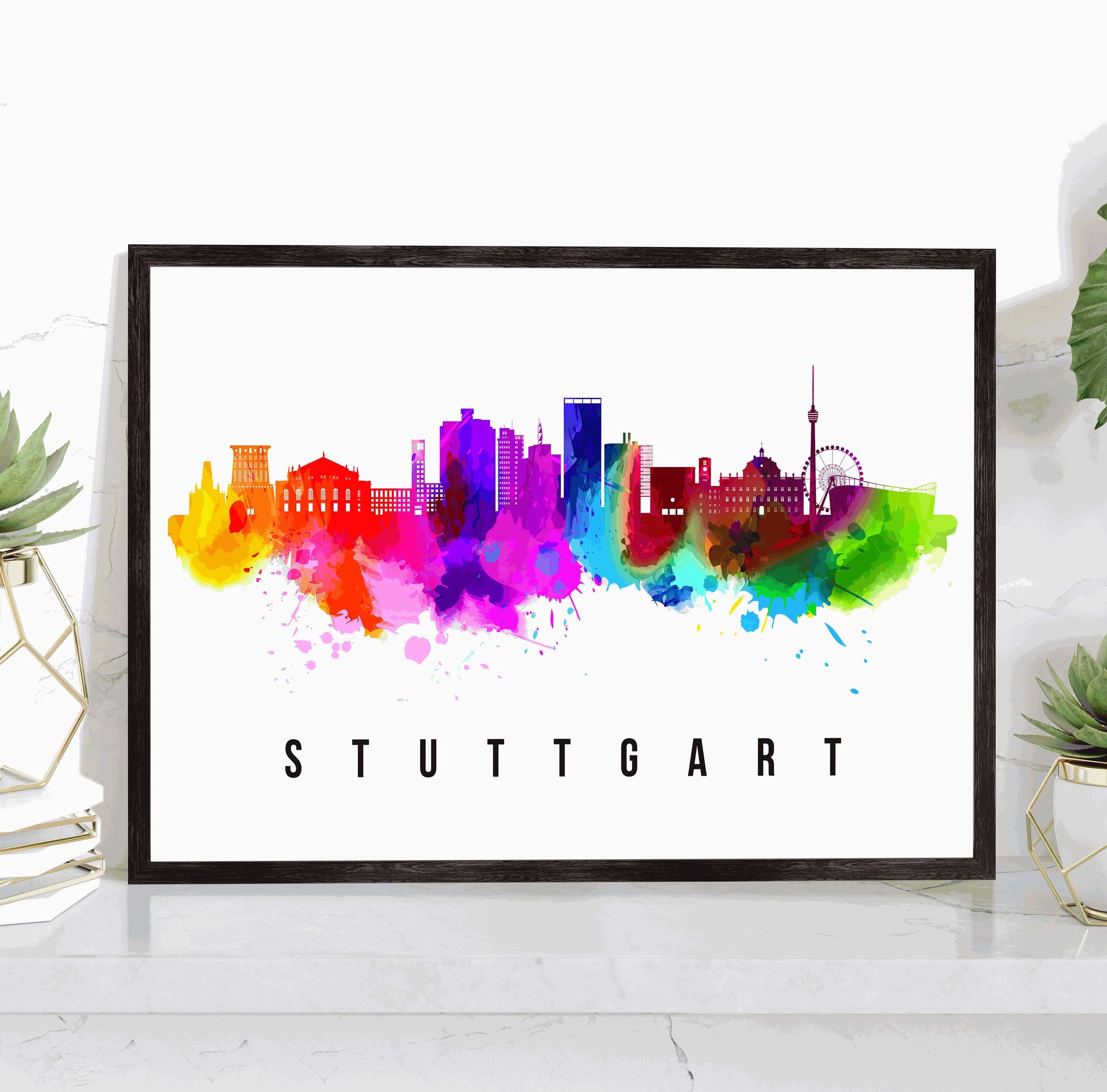 STUTTGART - GERMANY Poster, Skyline Poster Cityscape and Landmark Stuttgart Illustration Home Wall Art, Office Decor