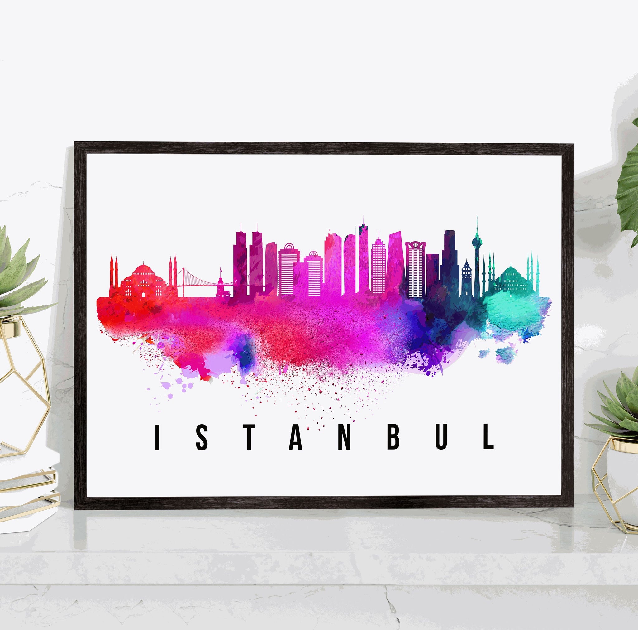 ISTANBUL - TURKEY Poster, Skyline Poster Cityscape and Landmark Istanbul City Illustration Home Wall Art, Office Decor