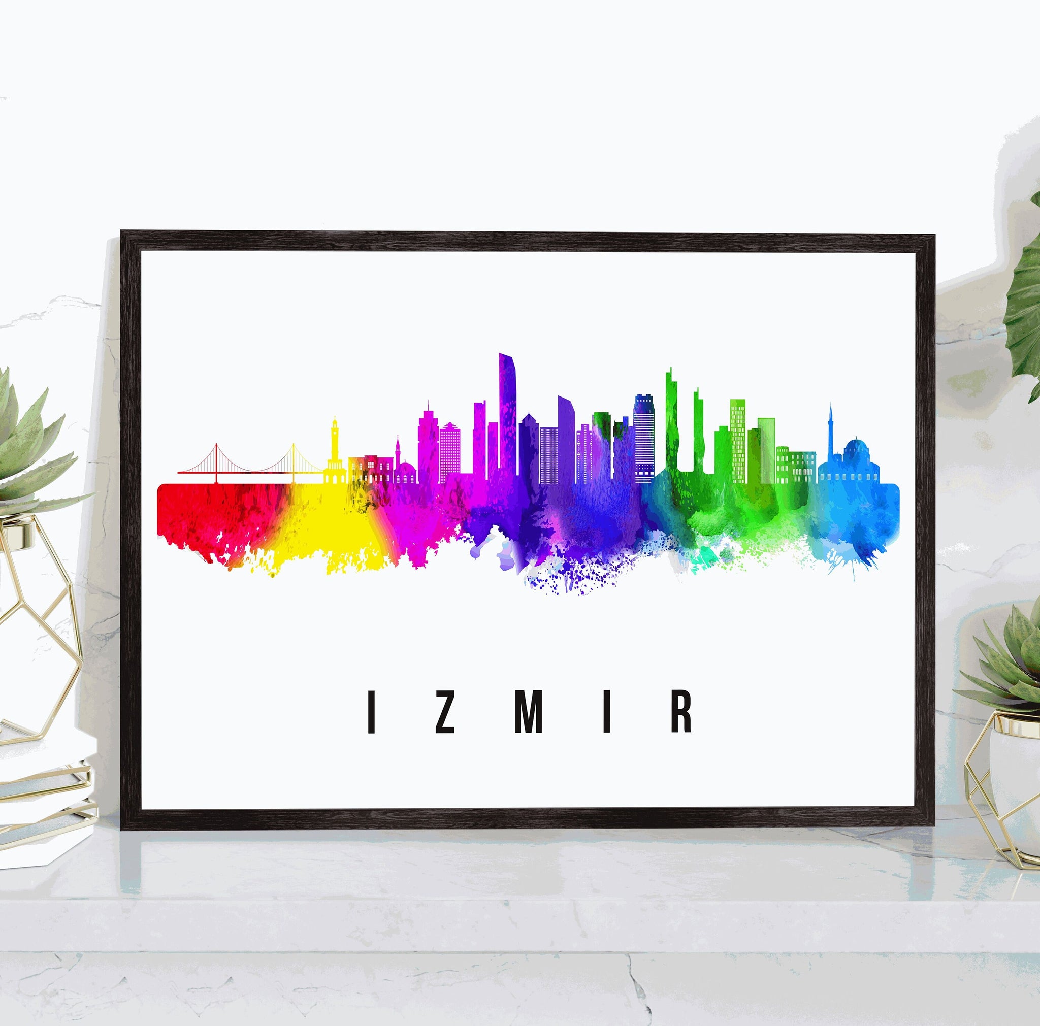 IZMIR - TURKEY Poster, Skyline Poster Cityscape and Landmark Izmir City Illustration Home Wall Art, Office Decor