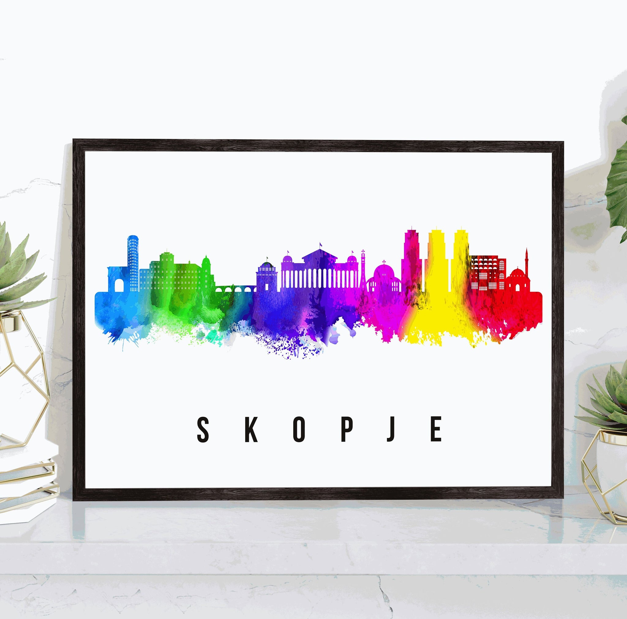 SKOPJE - MACEDONIA Poster, Skyline Poster Cityscape and Landmark Skopje City Illustration Home Wall Art, Office Decor